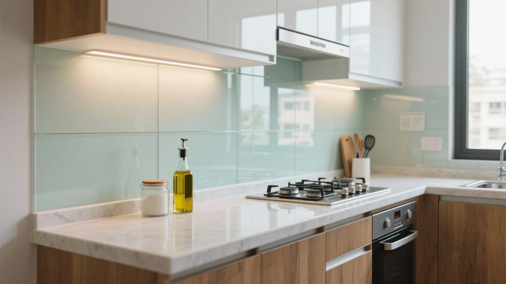 Transparent Glass Backsplash for Light and Depth