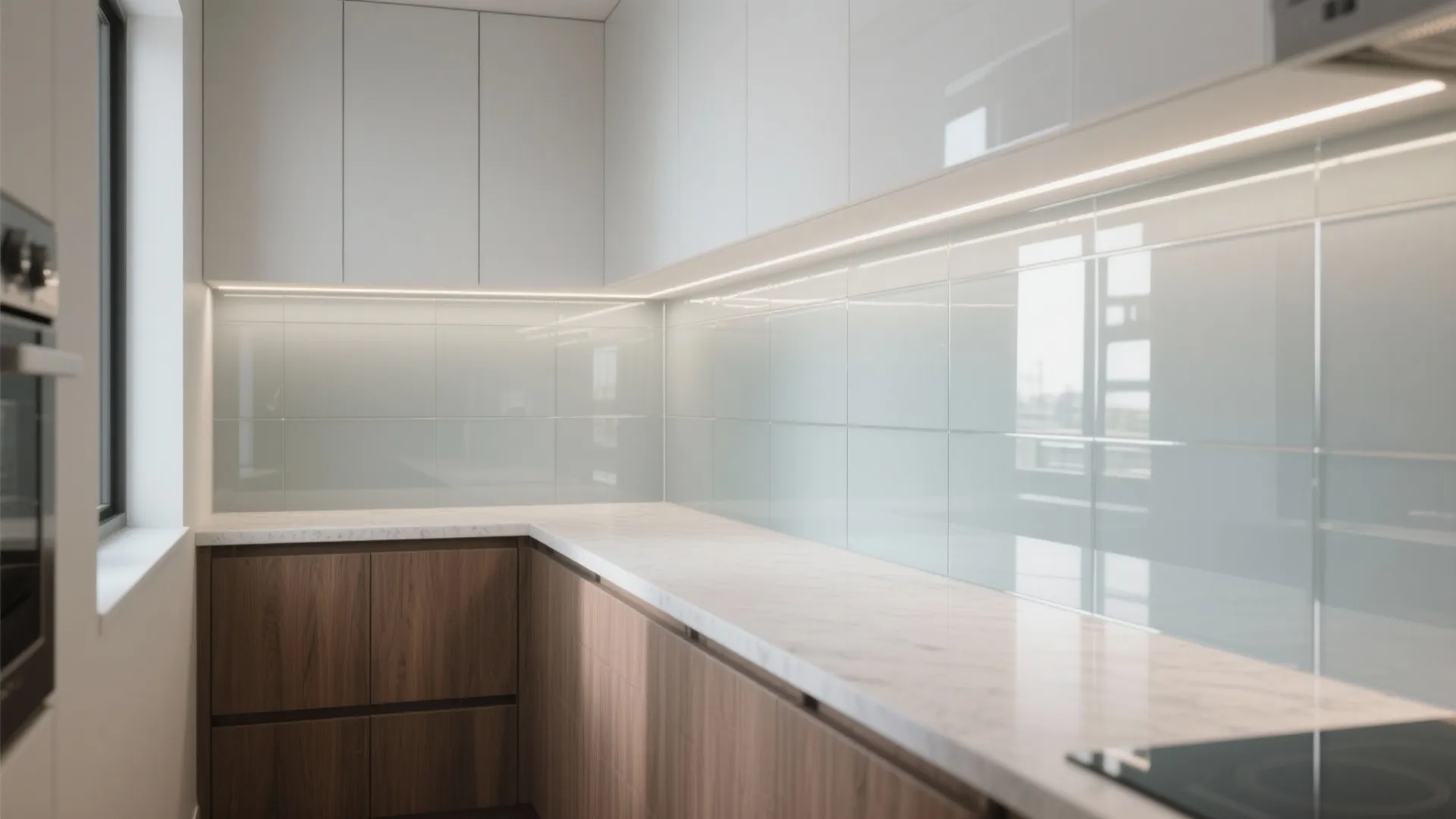 Transparent backsplash to open sightlines