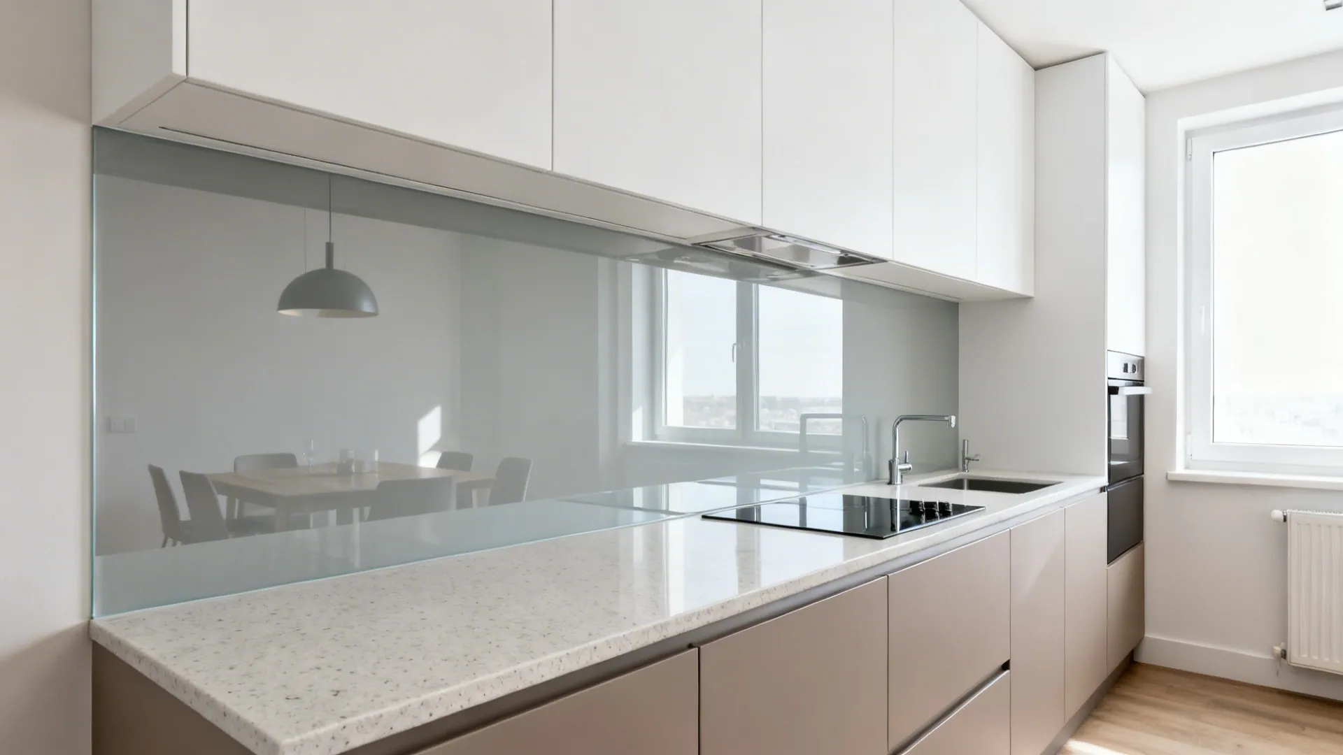 Glass backsplash for depth and light