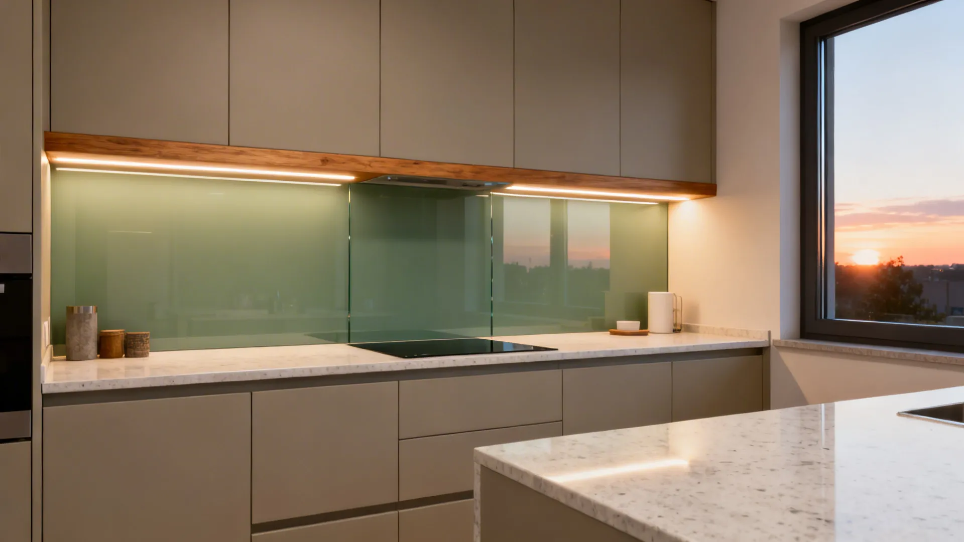 Glass backsplash for daylight depth