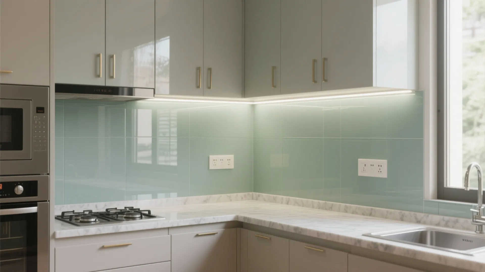Glass Backsplash for More Light and Easy Cleaning