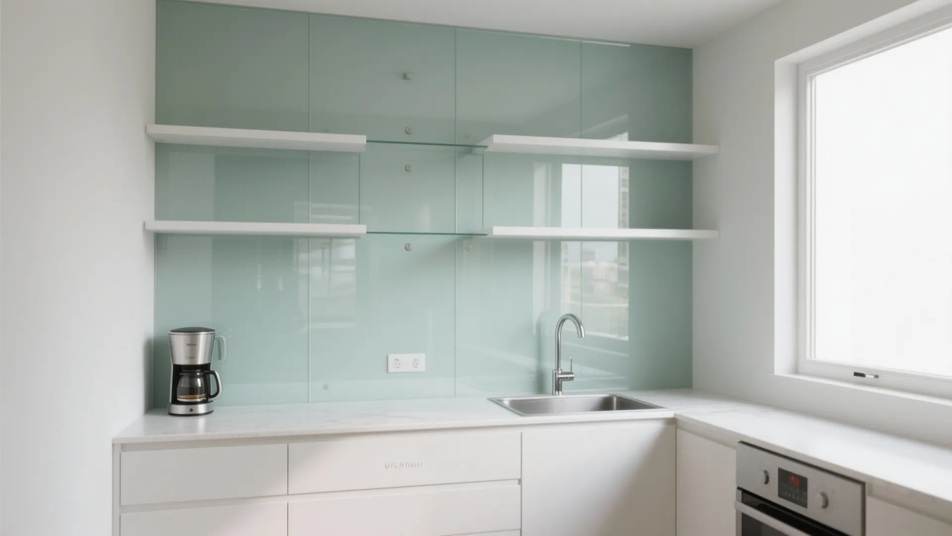 Glass backsplash for airy brightness