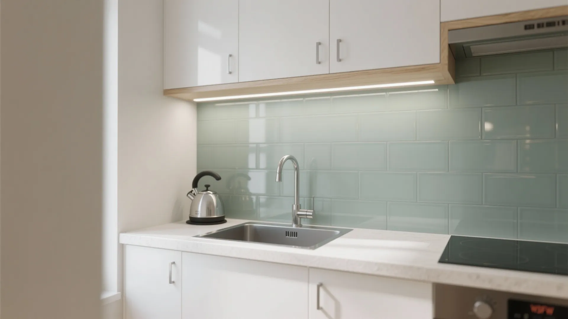Glass backsplash for light and spill-proof clarity