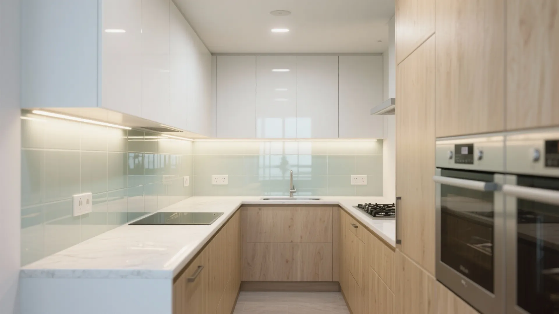 Light-enhancing glass backsplash