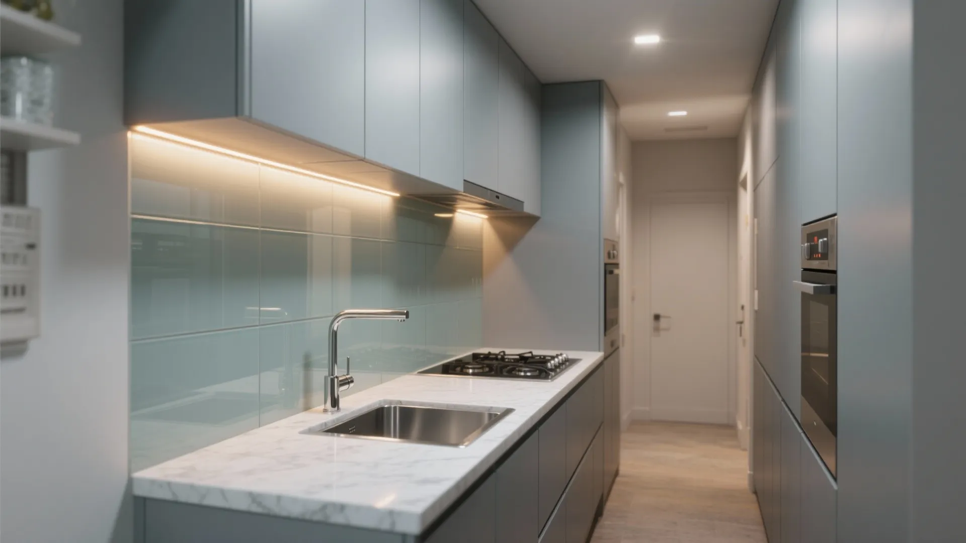 Glass Backsplash to Bounce Light and Expand Sightlines