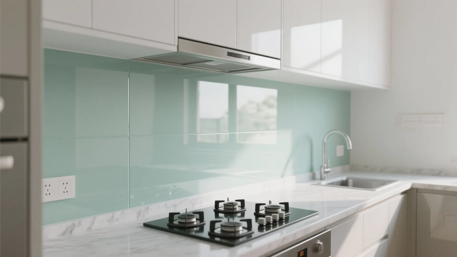 Glass backsplash for airy depth