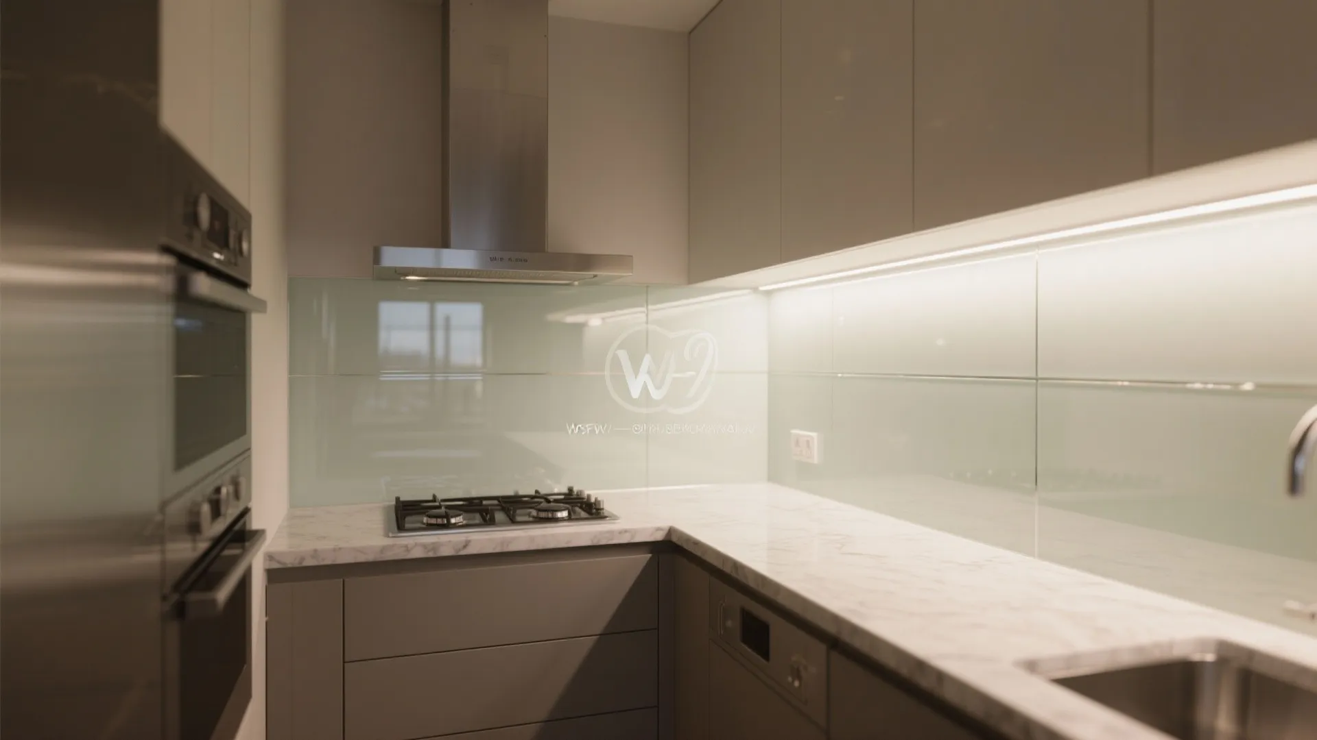 Transparent backsplash for airy feel