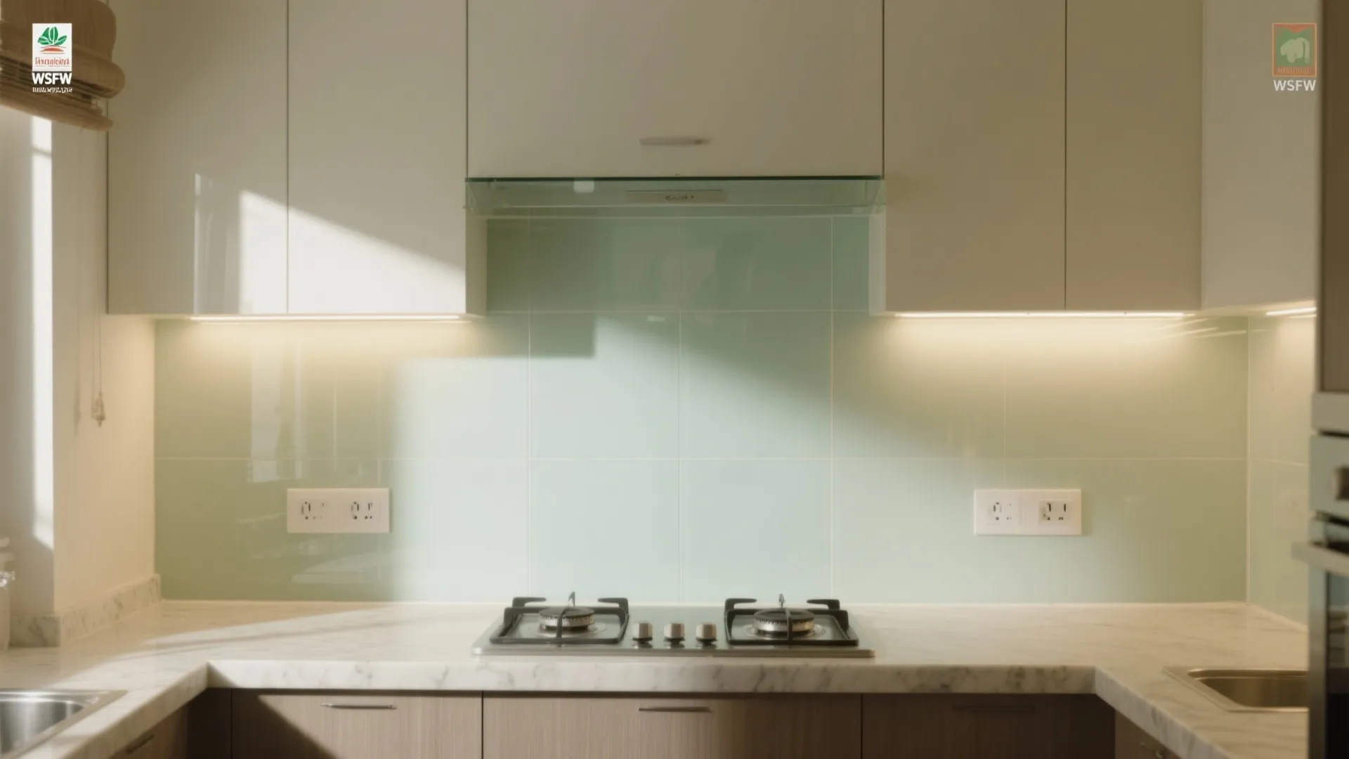 Glass backsplash for airy brightness