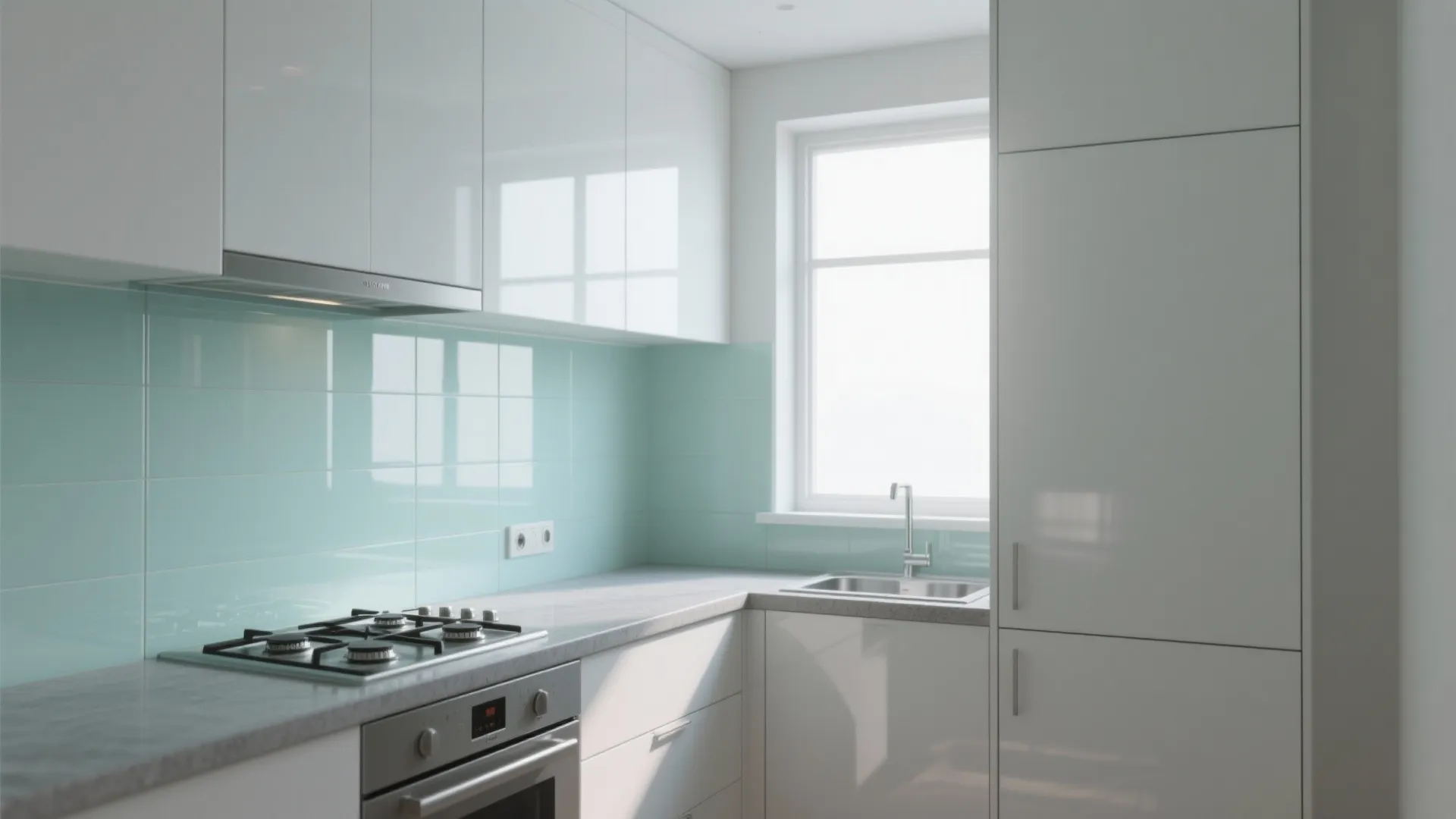 Glass backsplash for a brighter, airier feel