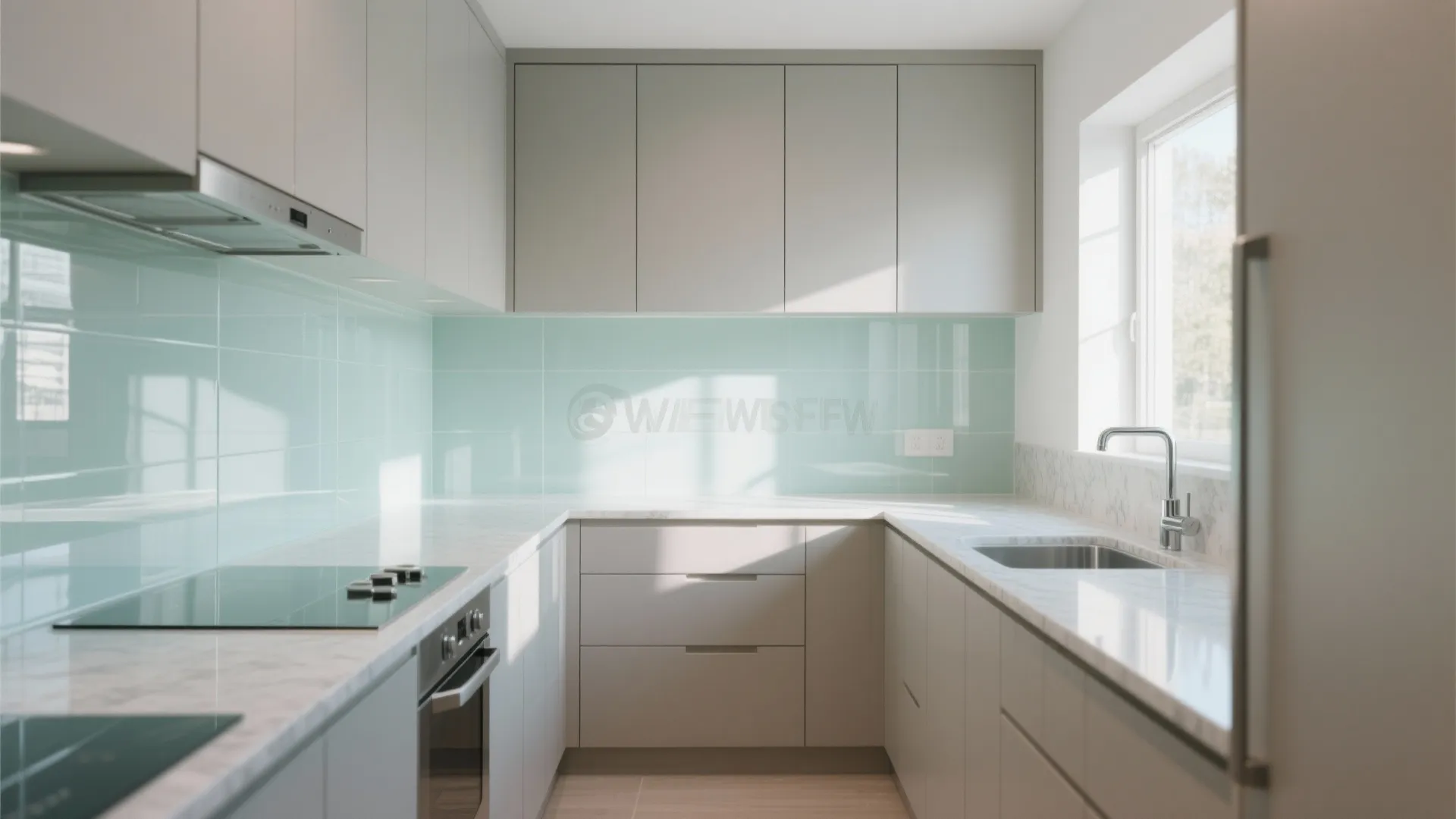 Clear Glass Backsplash for Light and Depth