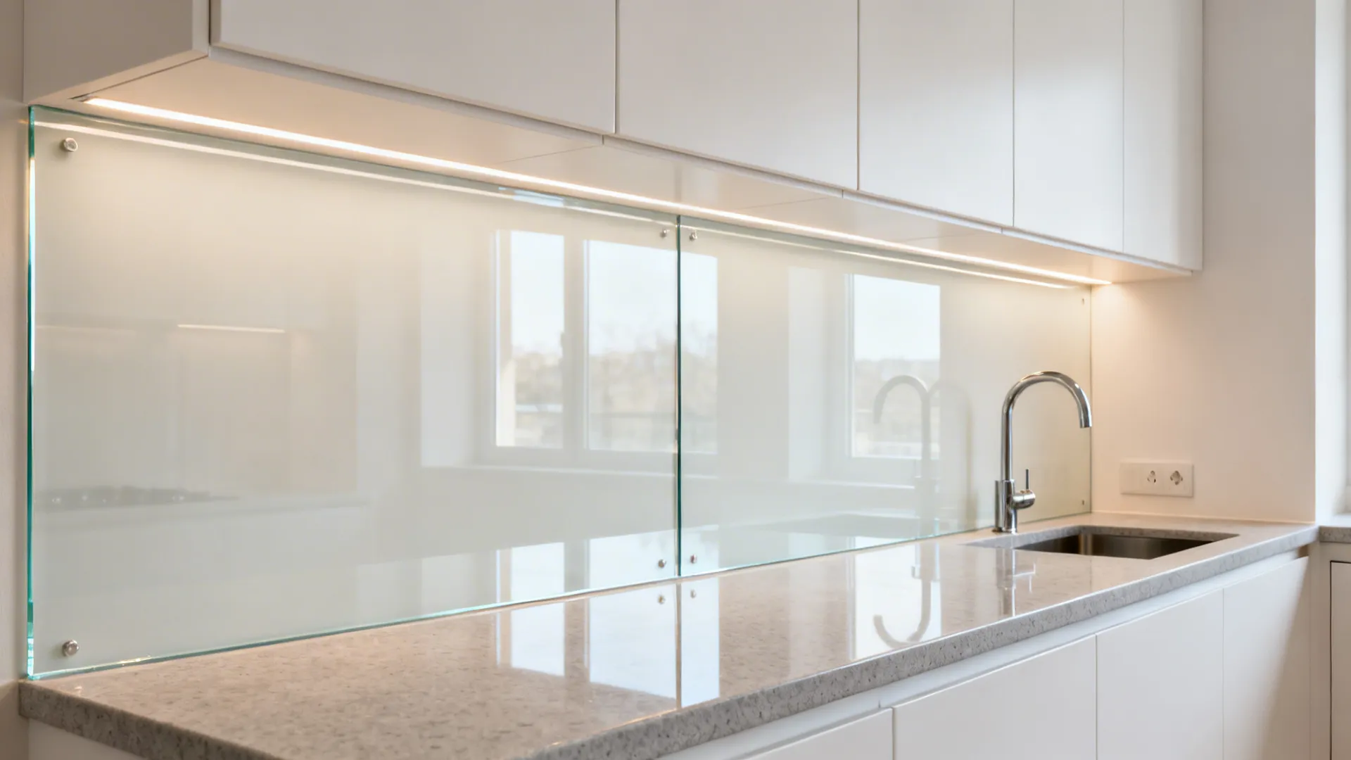 Transparent Backsplash for Depth and Easy Cleaning