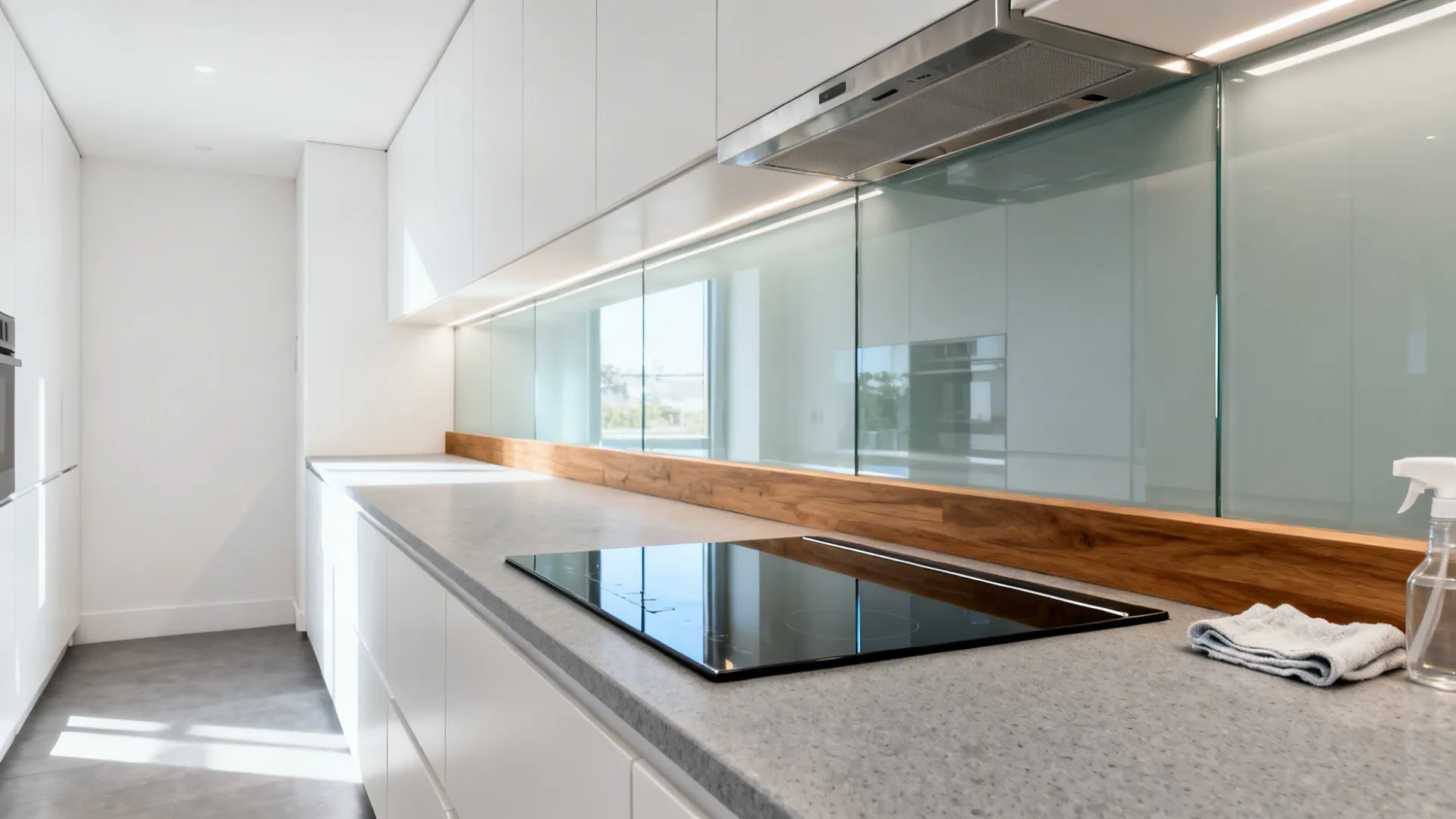 Glass Backsplash for Brightness and Easy Cleaning