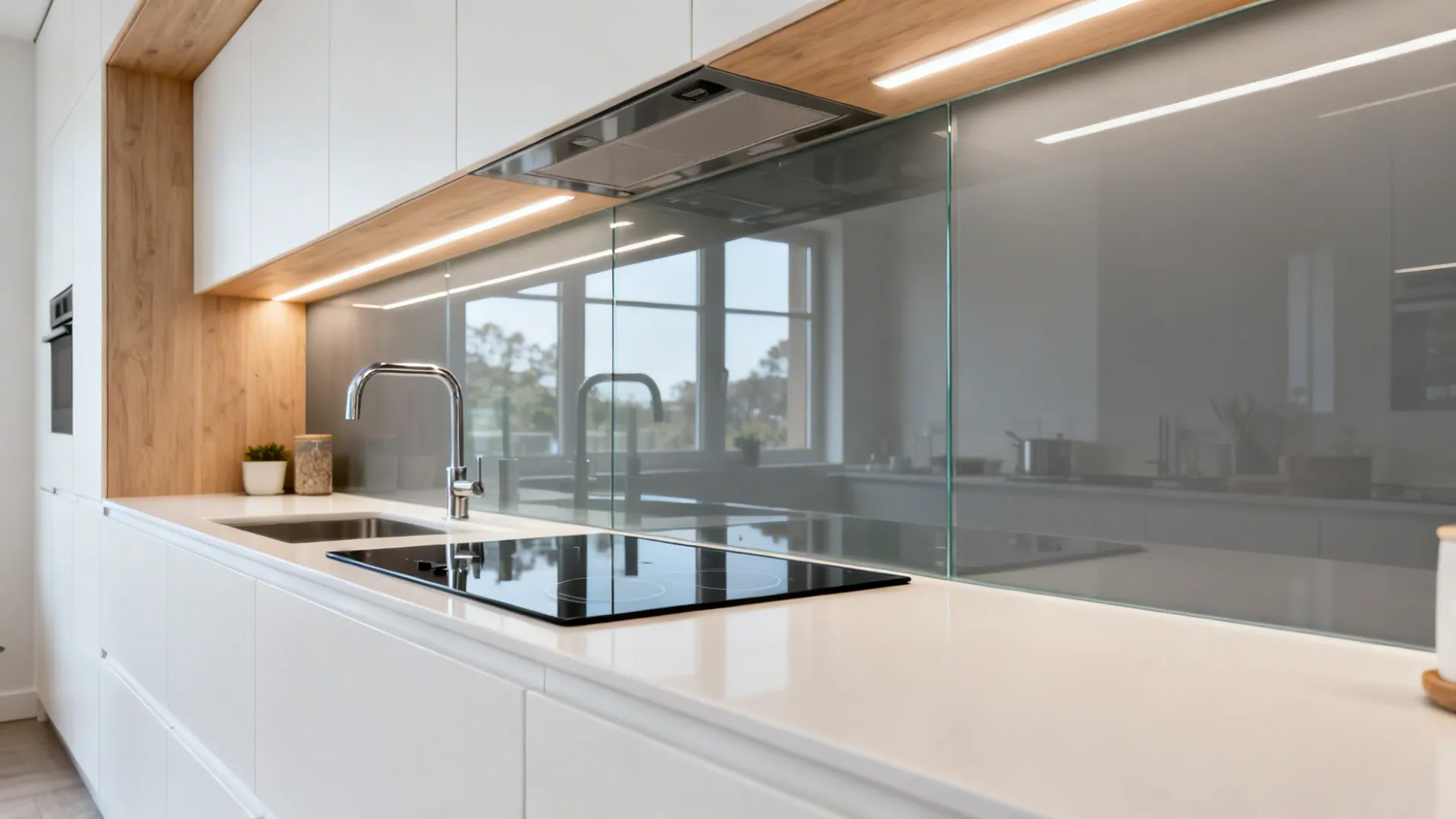 2) Glass Backsplash for Light and Depth