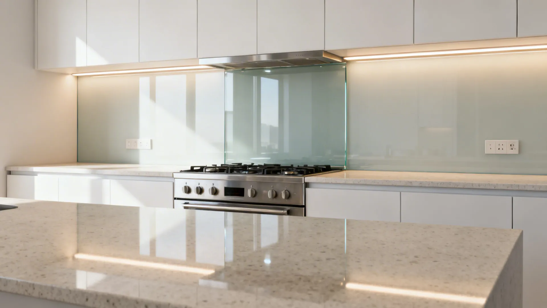 Glass backsplashes that bounce light