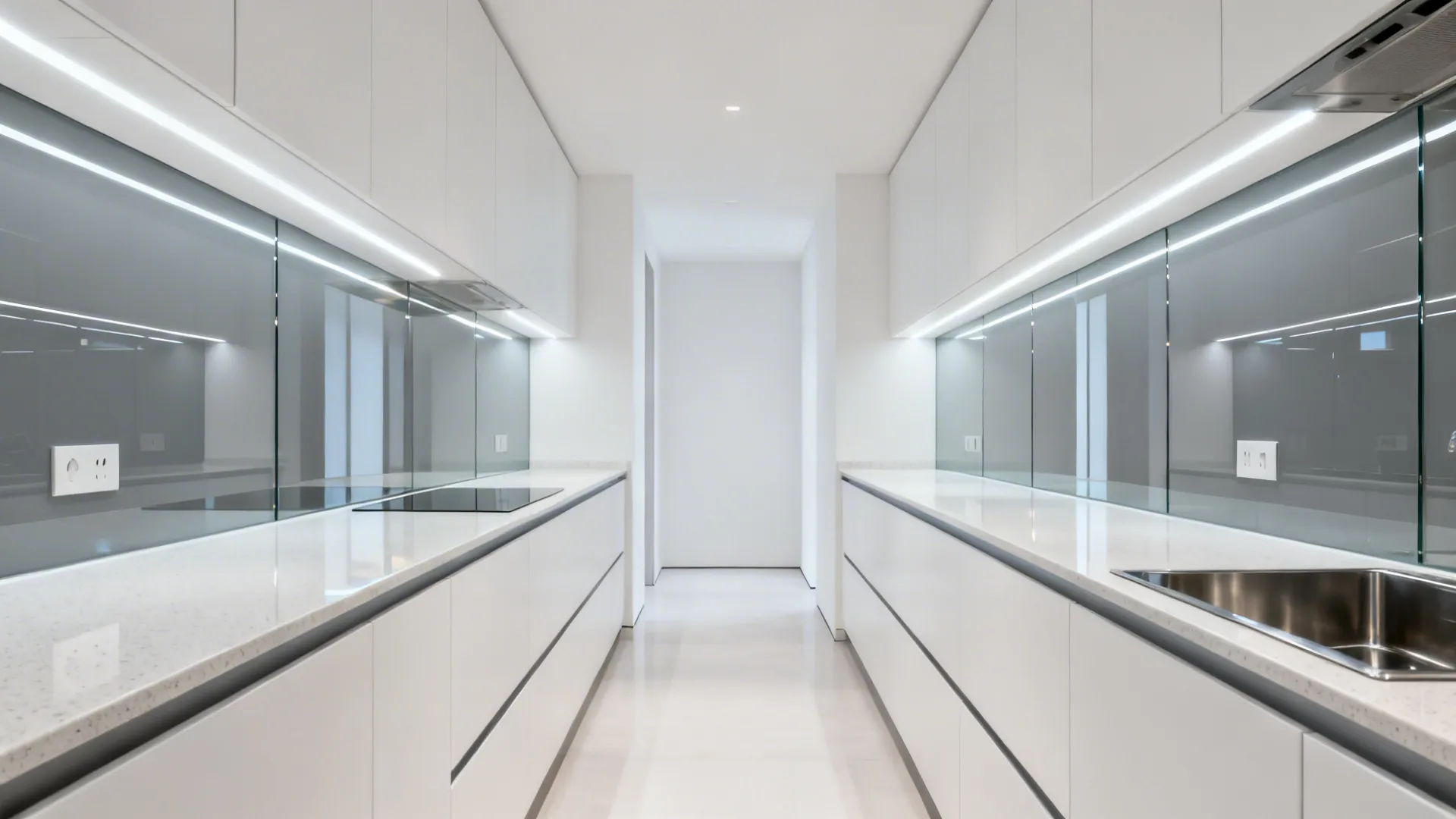 2) Glass backsplash for borrowed light