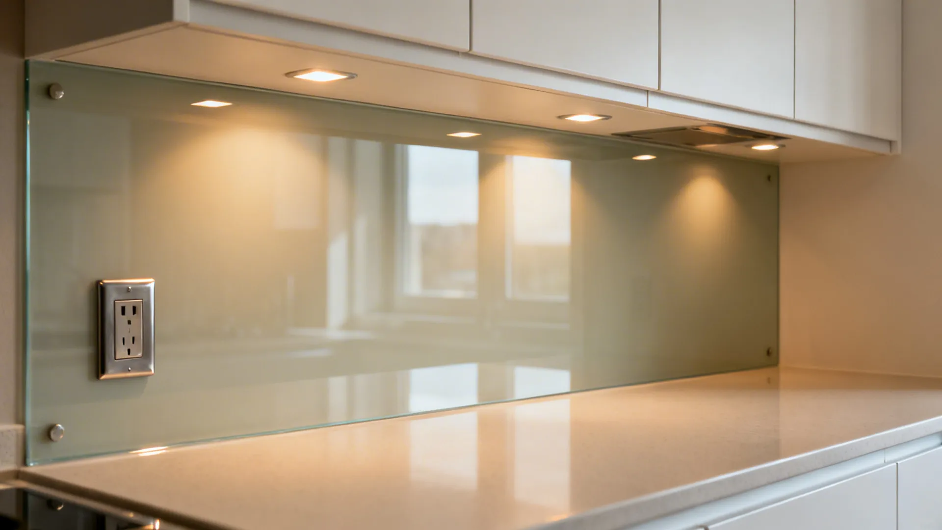 Glass backsplash for depth and light play