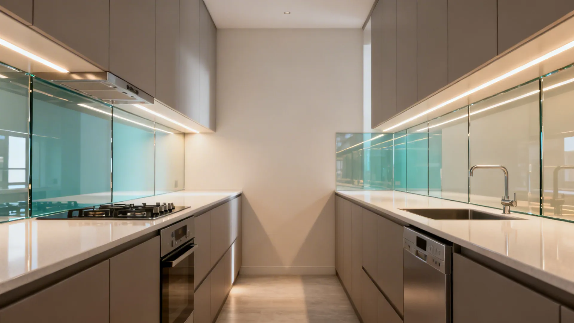 Glass backsplashes for brightness and depth