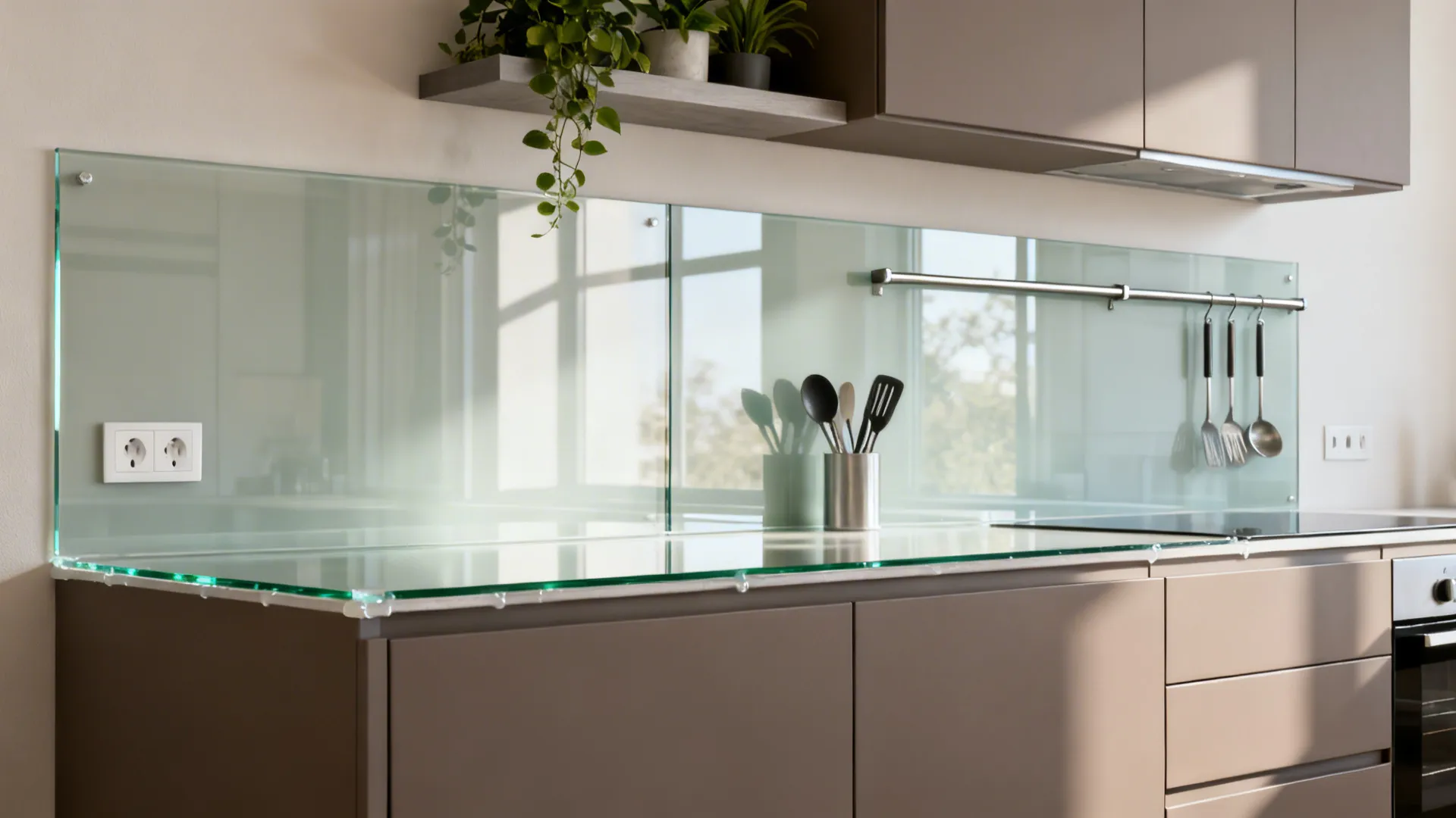 2) Glass Backsplash for Light and Depth