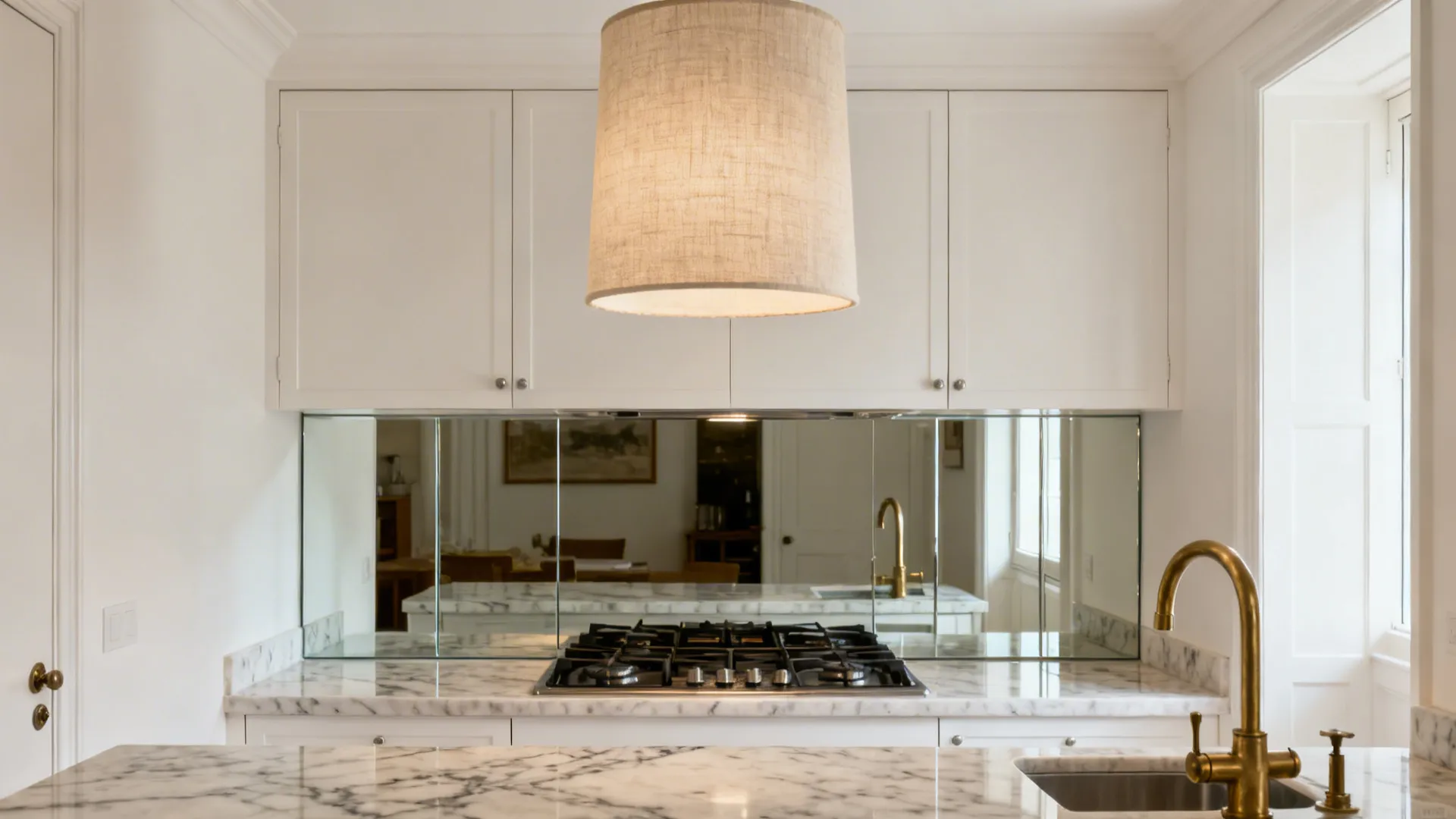 5) Layered lighting and a reflective backsplash