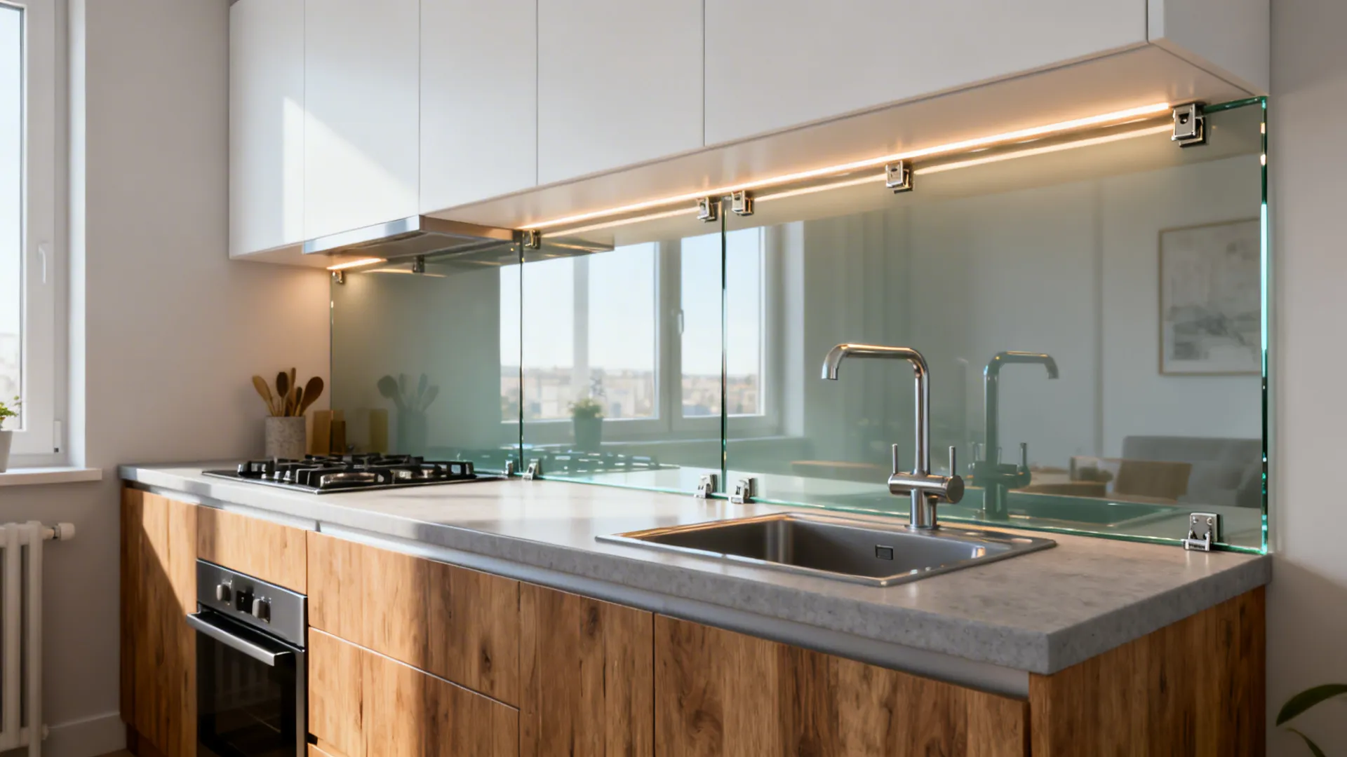 Glass Backsplash for Light and Depth