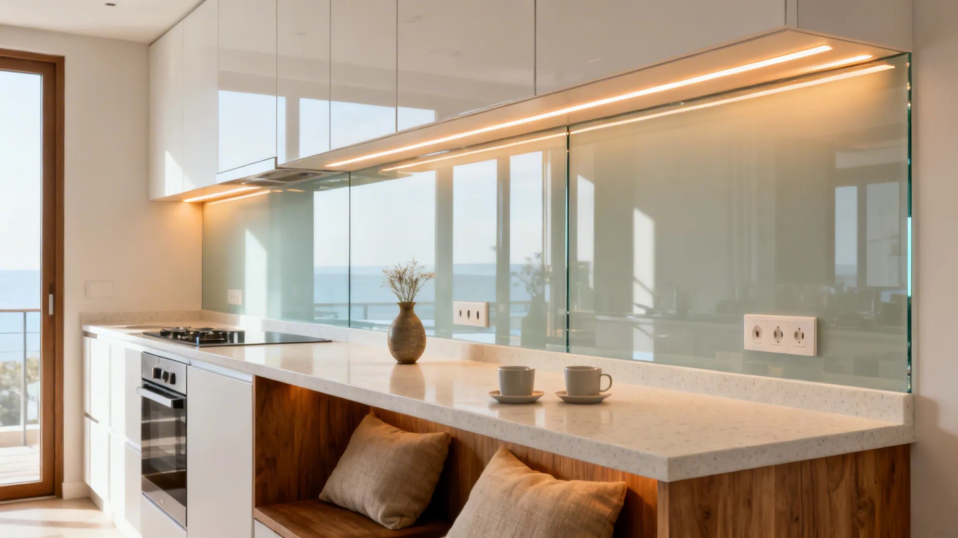 Idea 2: Glass Backsplash for Light and Depth