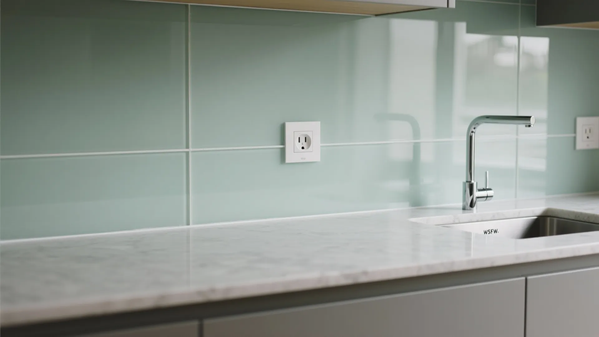 Glass backsplash and reflective finishes to brighten the core