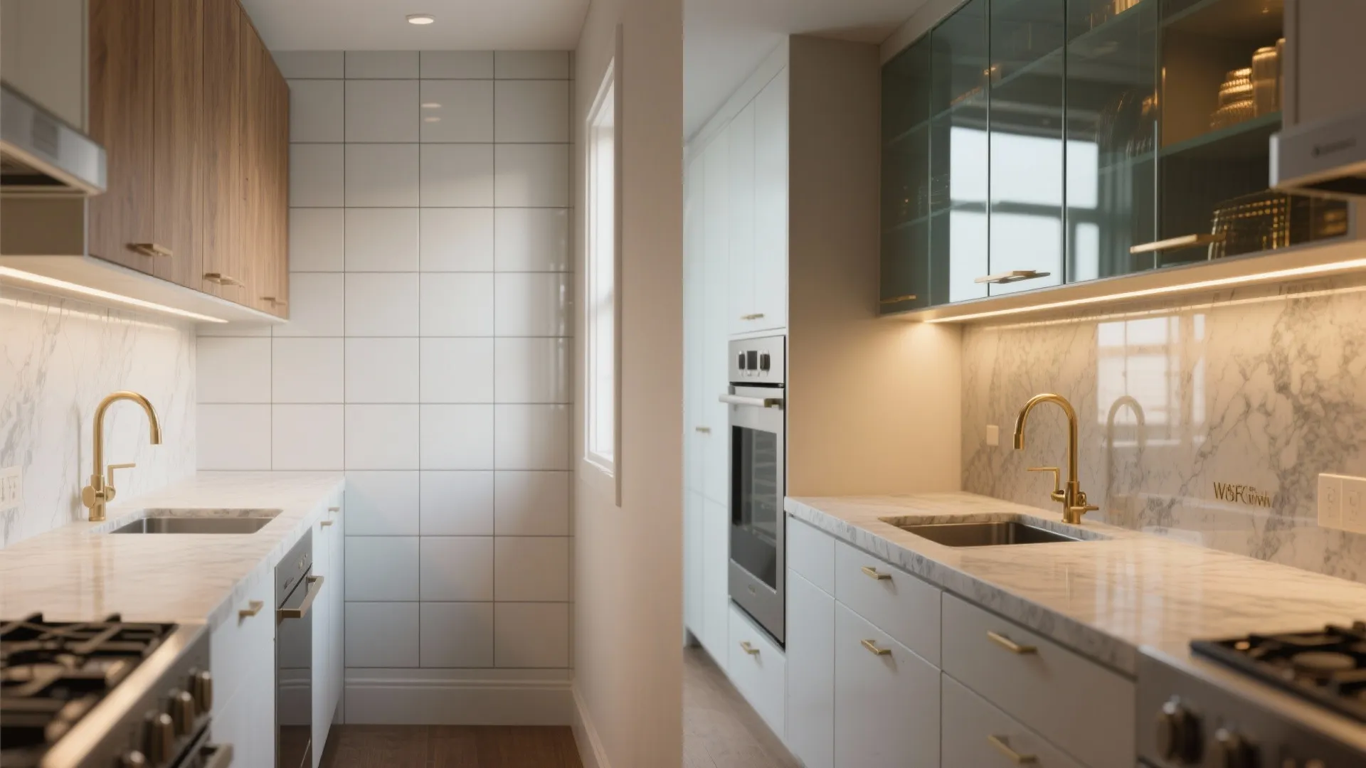 Glass backsplash for light and glamour