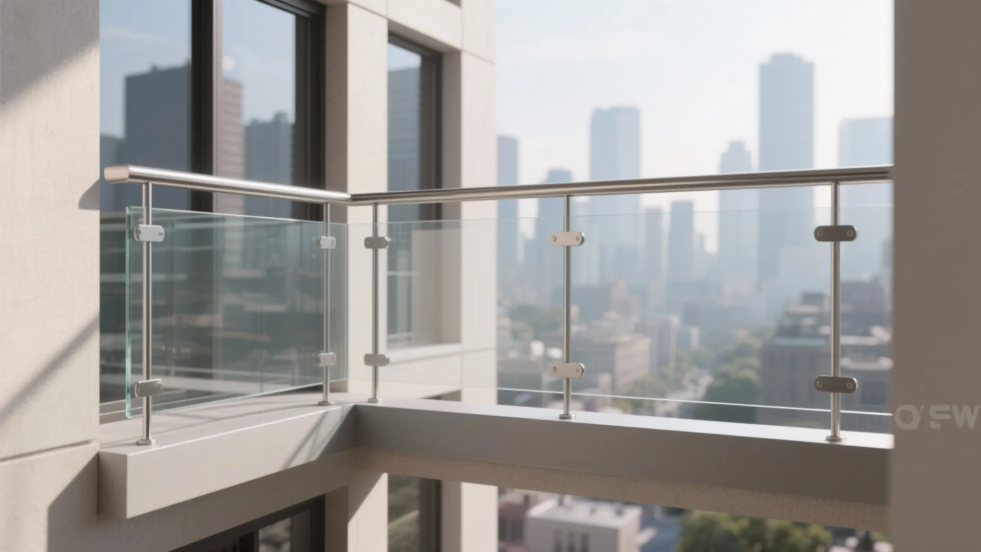 Glass balustrade on parapet for transparency