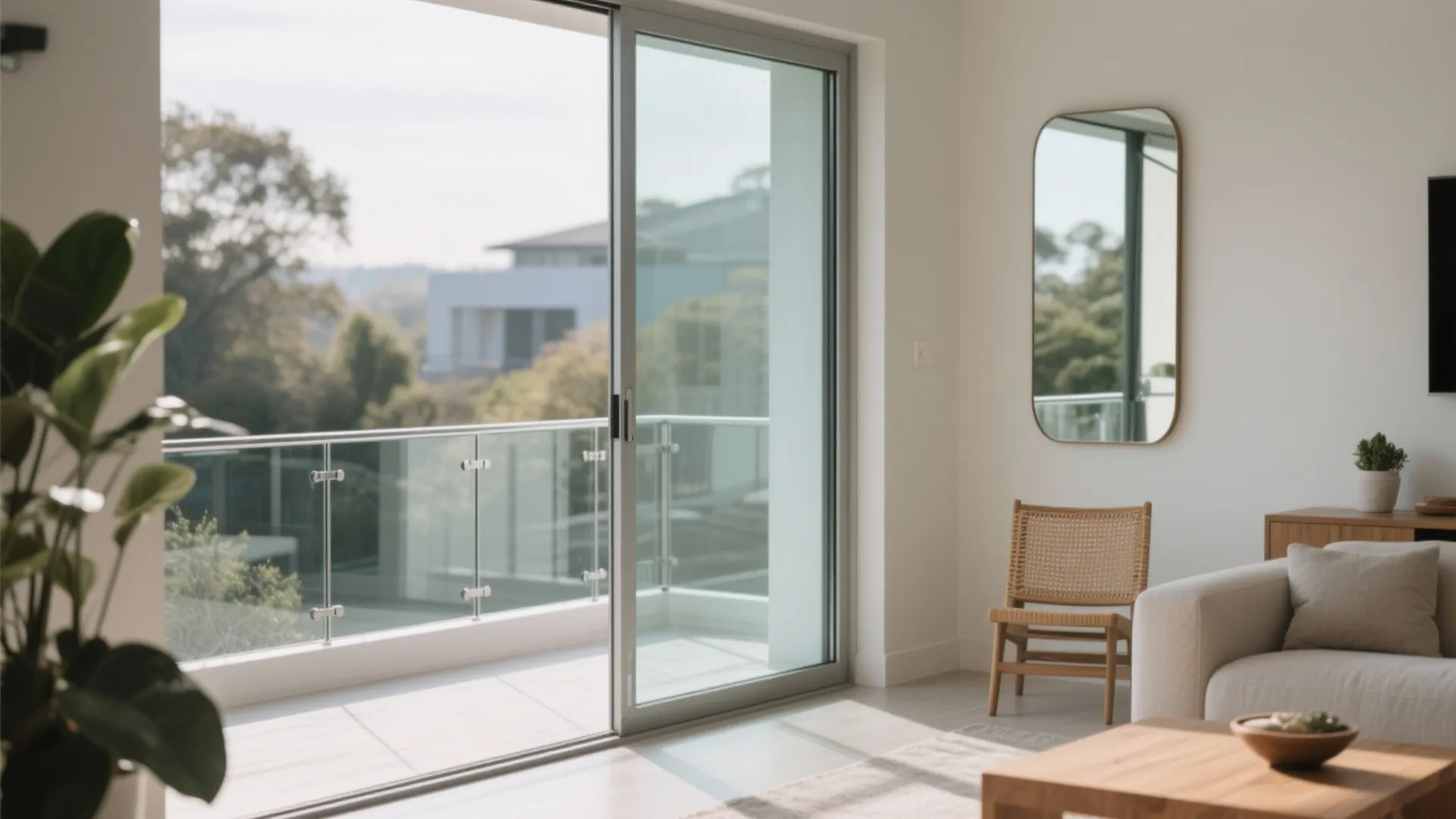 Glass balustrade and reflective accents to extend space