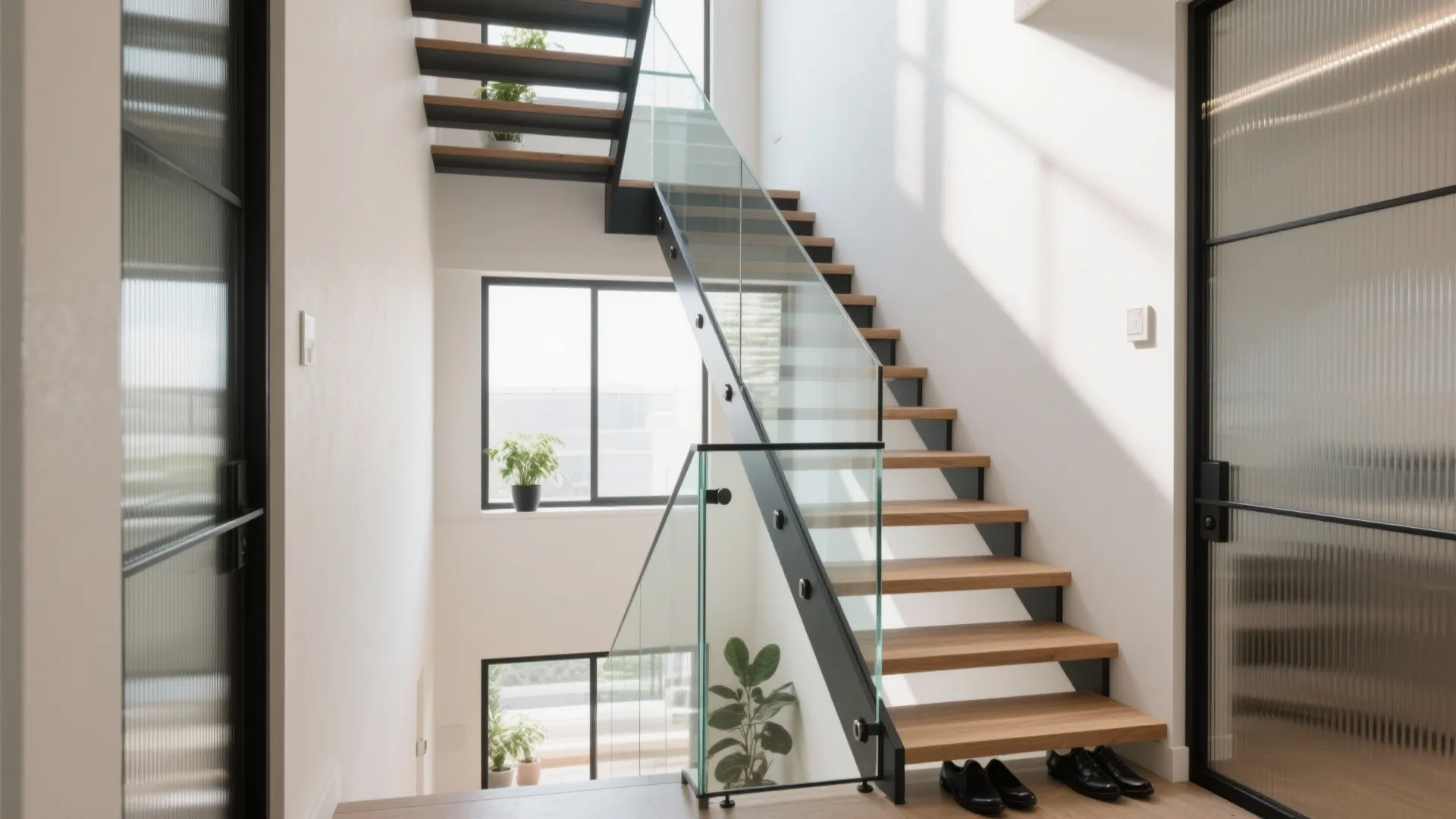 Glass balustrade and light-borrowing partitions