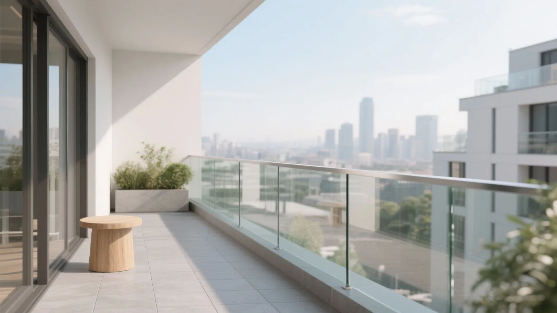 1) Clear Glass Balustrade + Light Palette