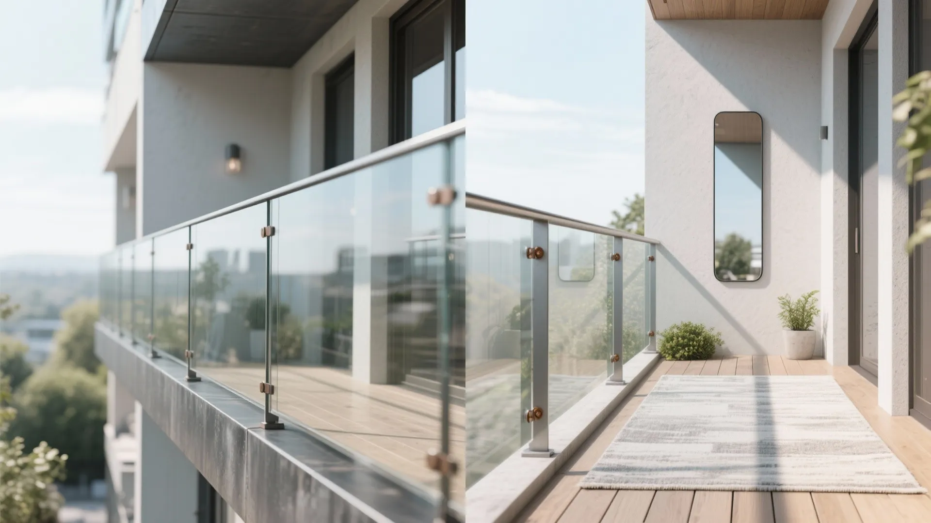 Glass balustrade and reflective layers for airy openness