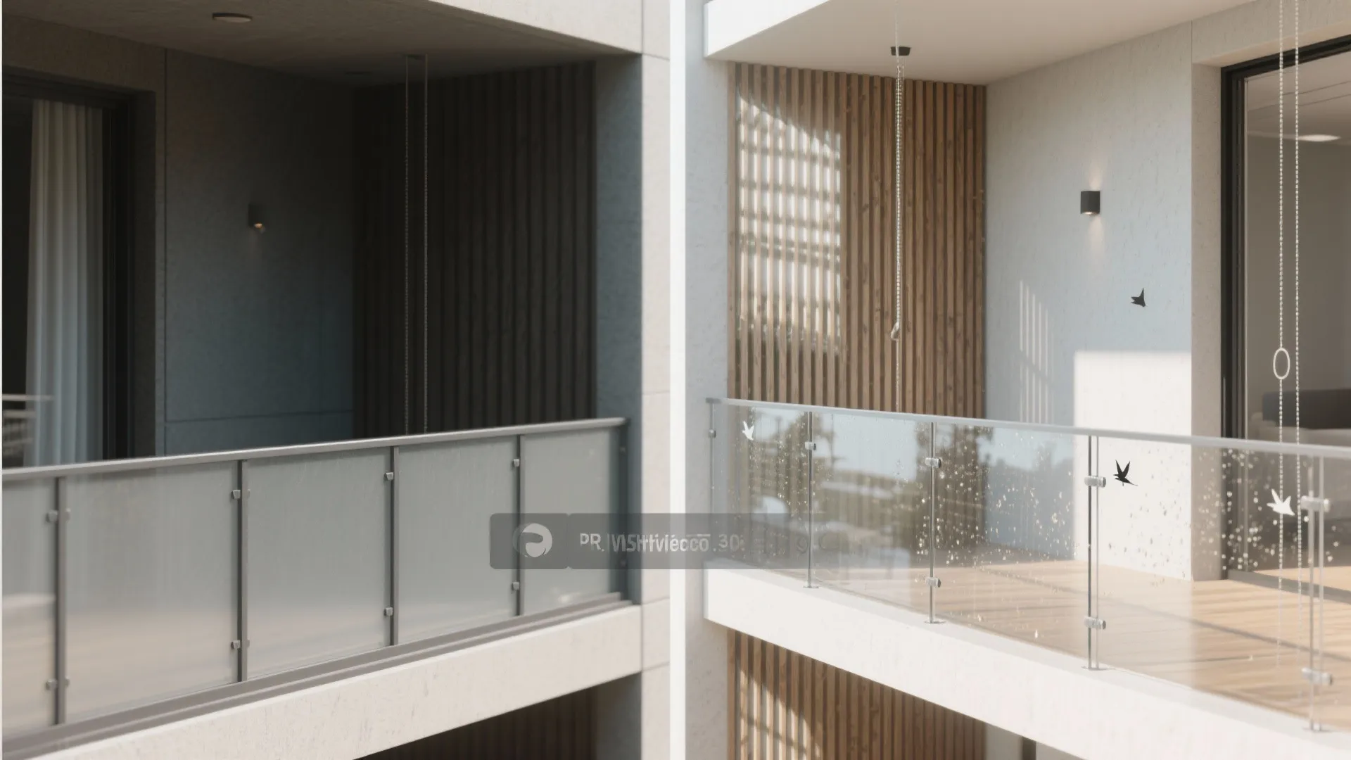 3) Glass Balustrade + Textured Backdrop for Light and Privacy