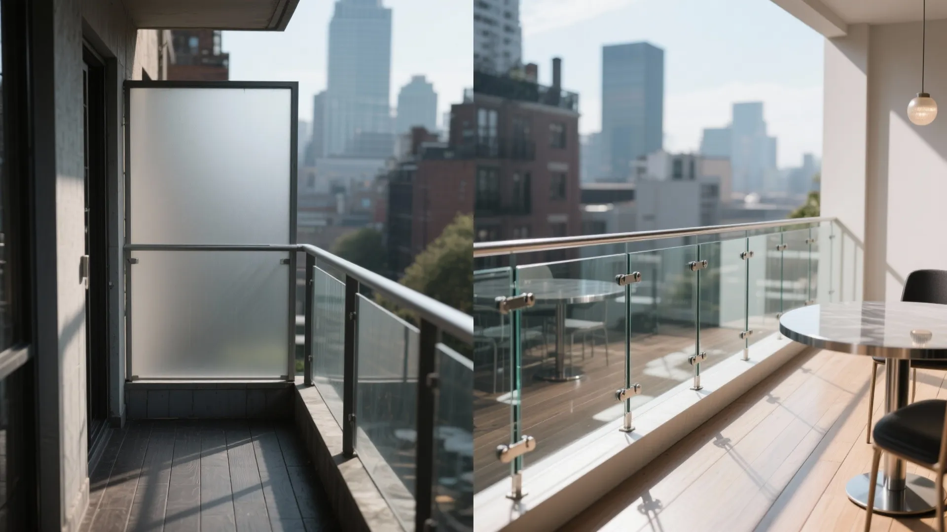 2) Glass balustrade and reflective finishes for more light