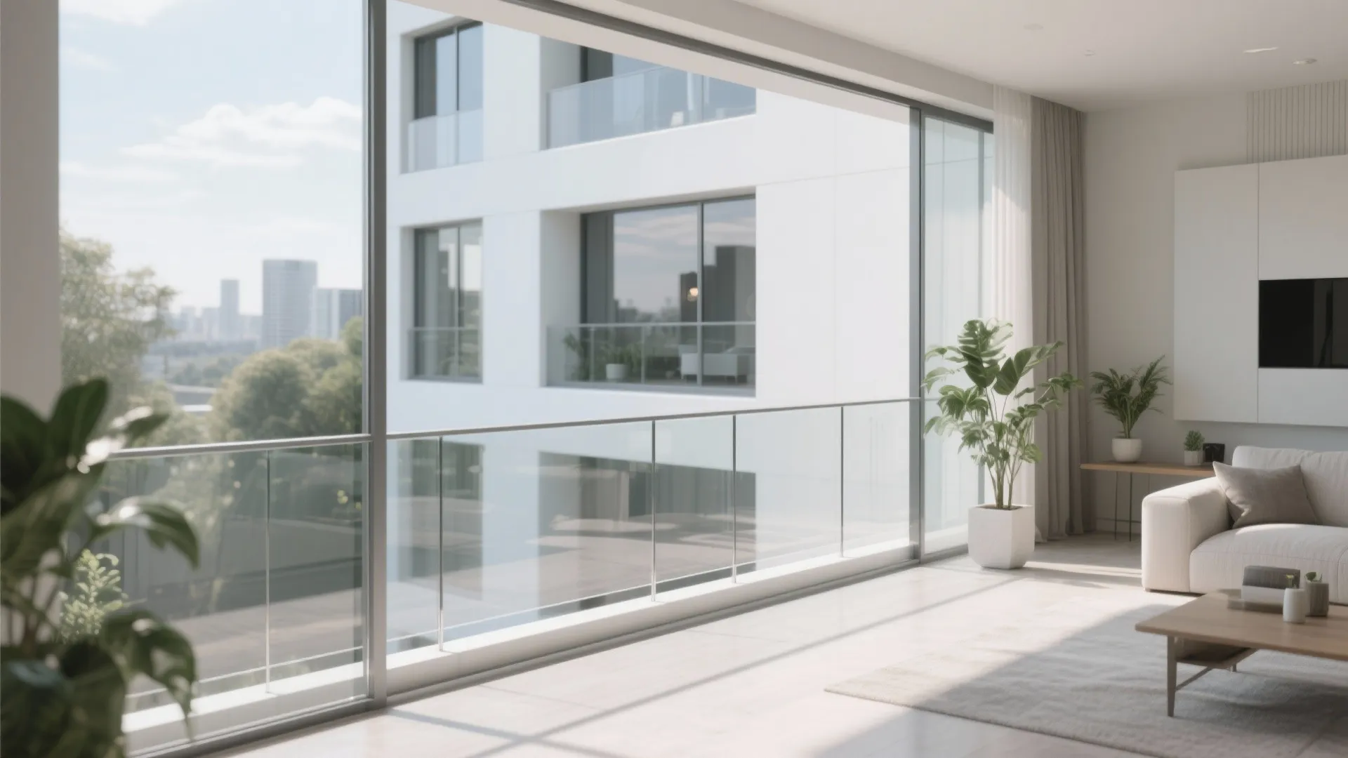 2) Glass balustrade and mirrored back wall for depth