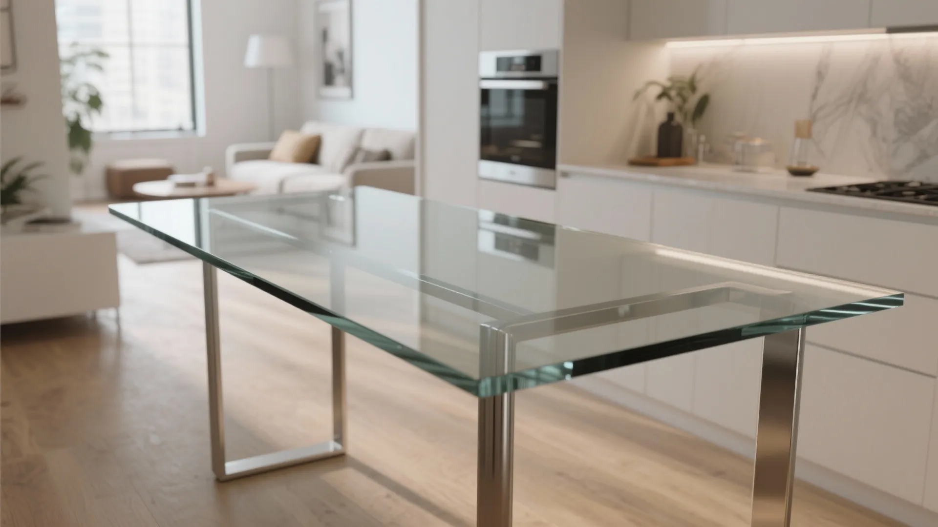 Glass-top bar table to keep sightlines open