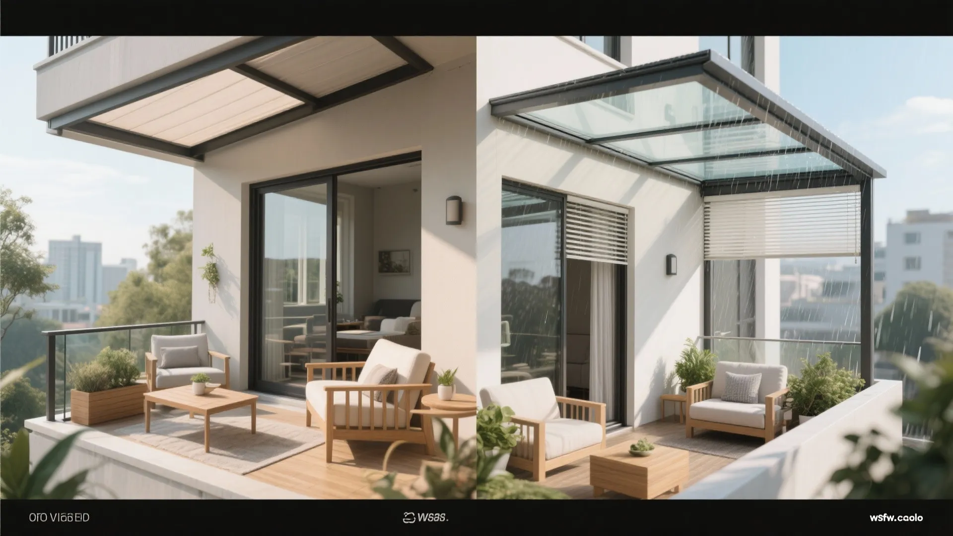 Frameless glass roof with side screens