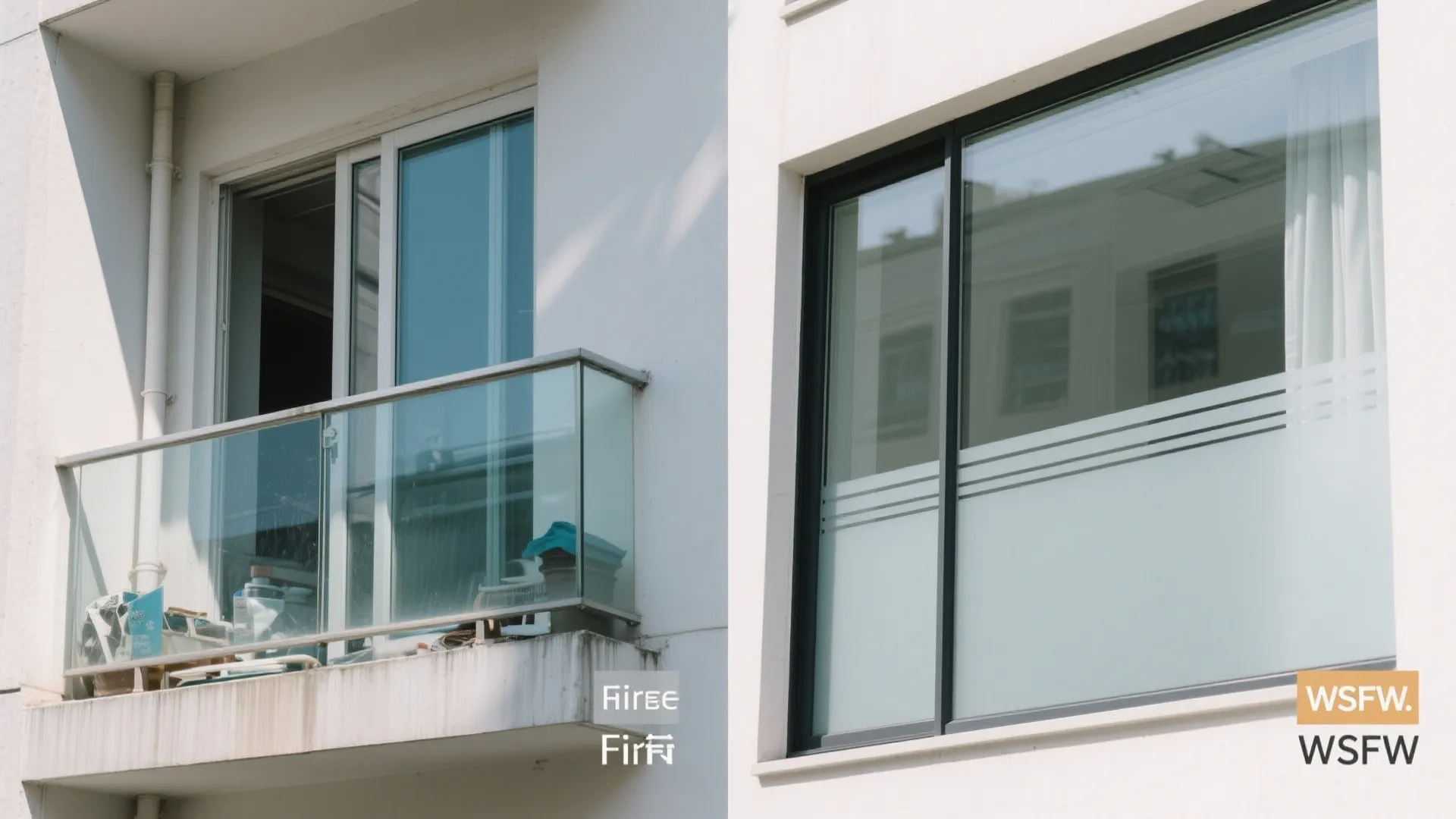 Comparison of plain clear glass versus frosted mid-band glass improving privacy and glare control.