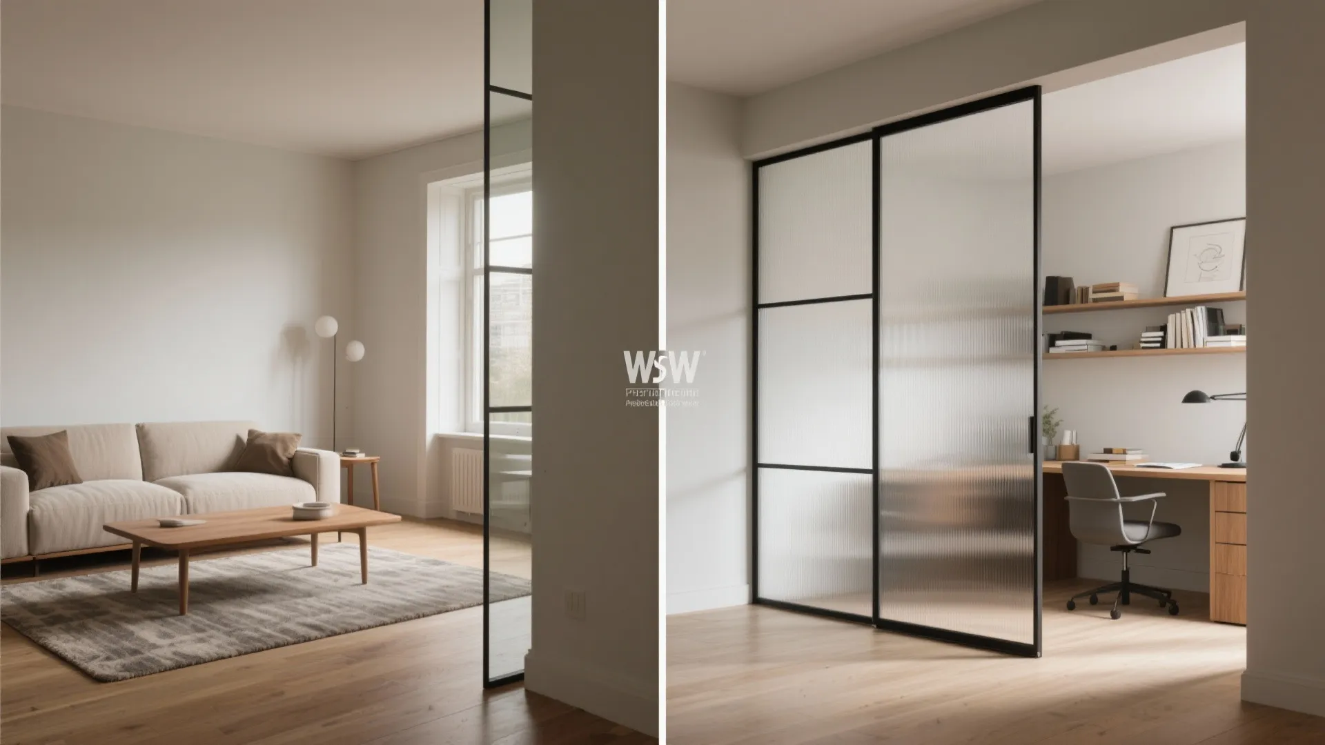 Glass partition for light and quiet