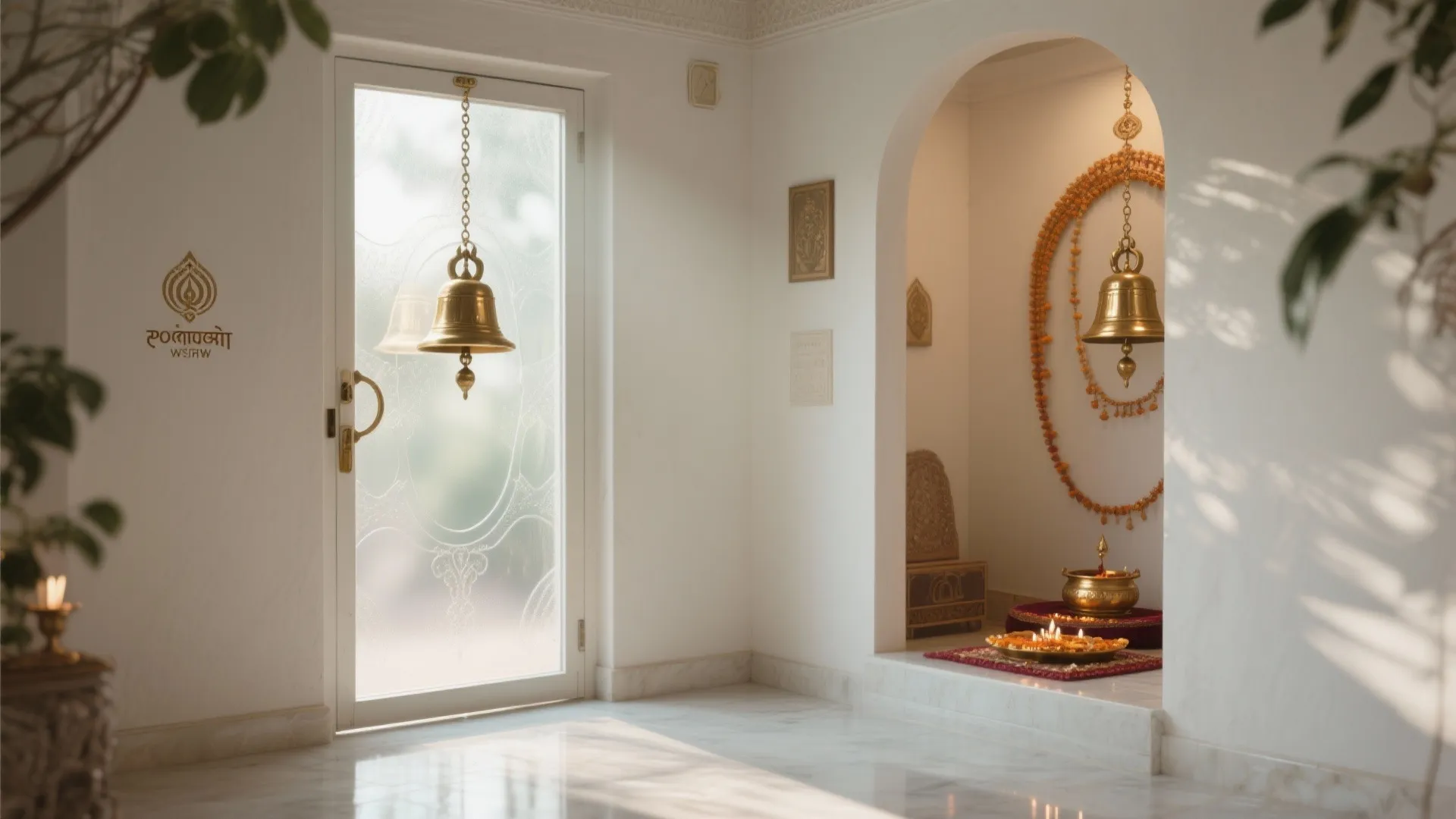 Glass Door with Hanging Bells