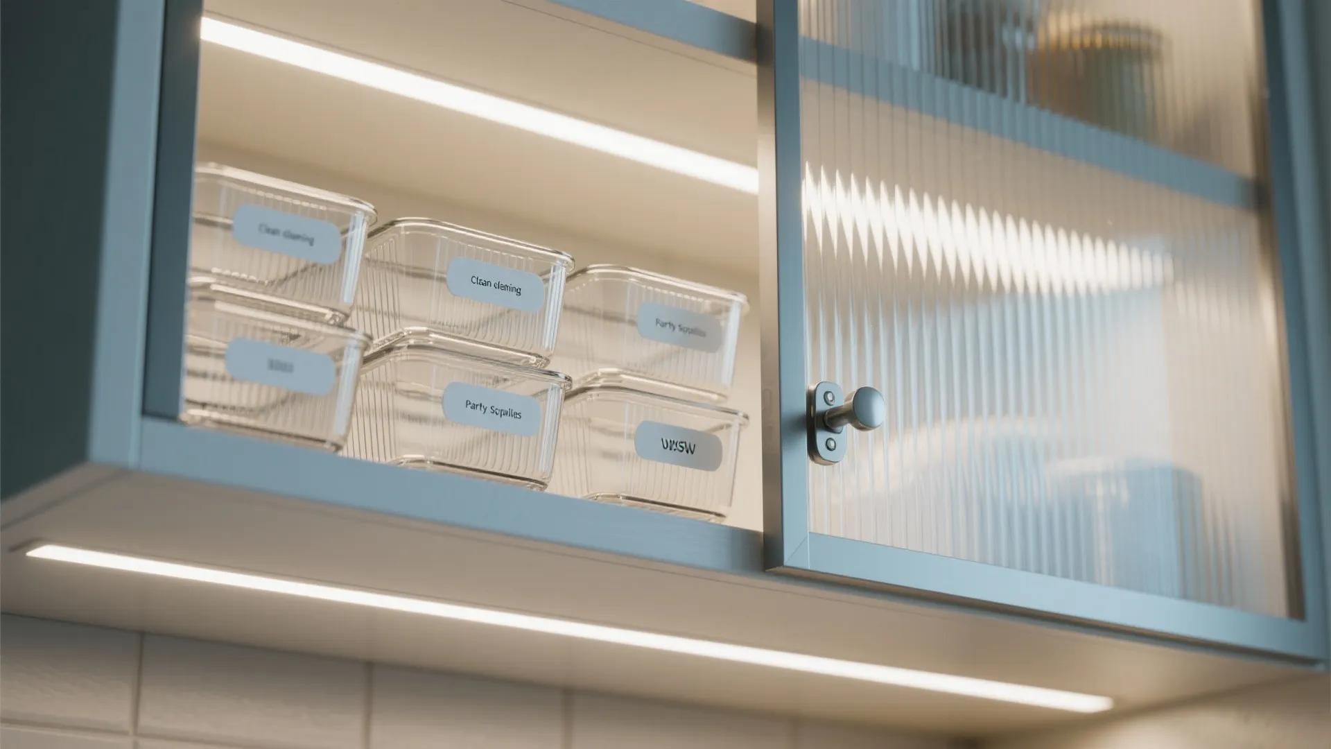 Glass-front doors and clear bins for see-through order