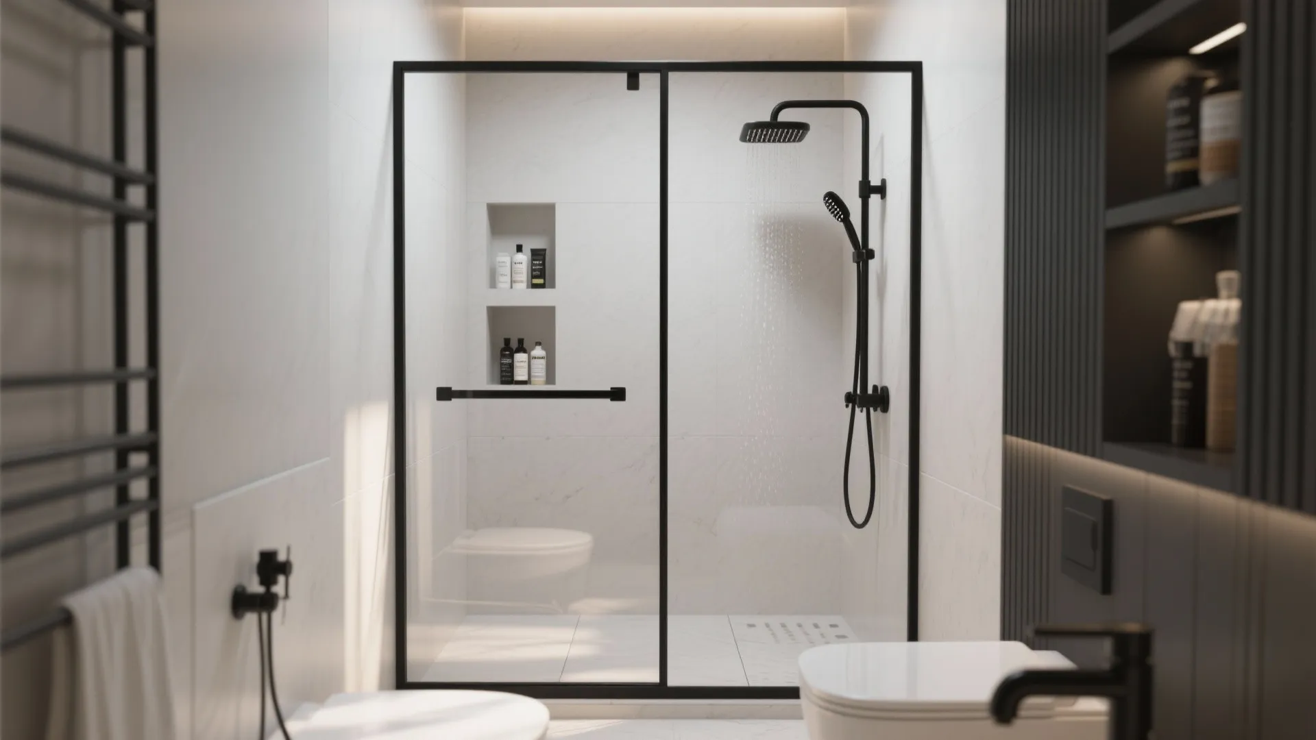 3. Glass Shower, Black Accents