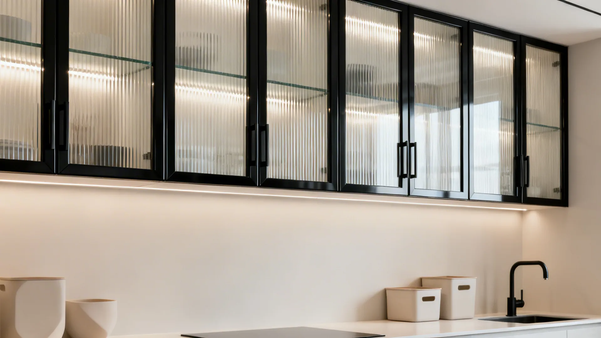 2) Glass-Front Shutters with Black Anodized Profiles