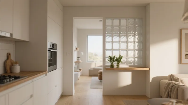 Modern Kitchen with Glass Block Window & Open Layout