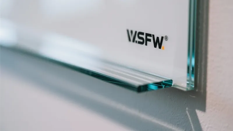Modern Glass Shelf Detail with W.SFW® Branding