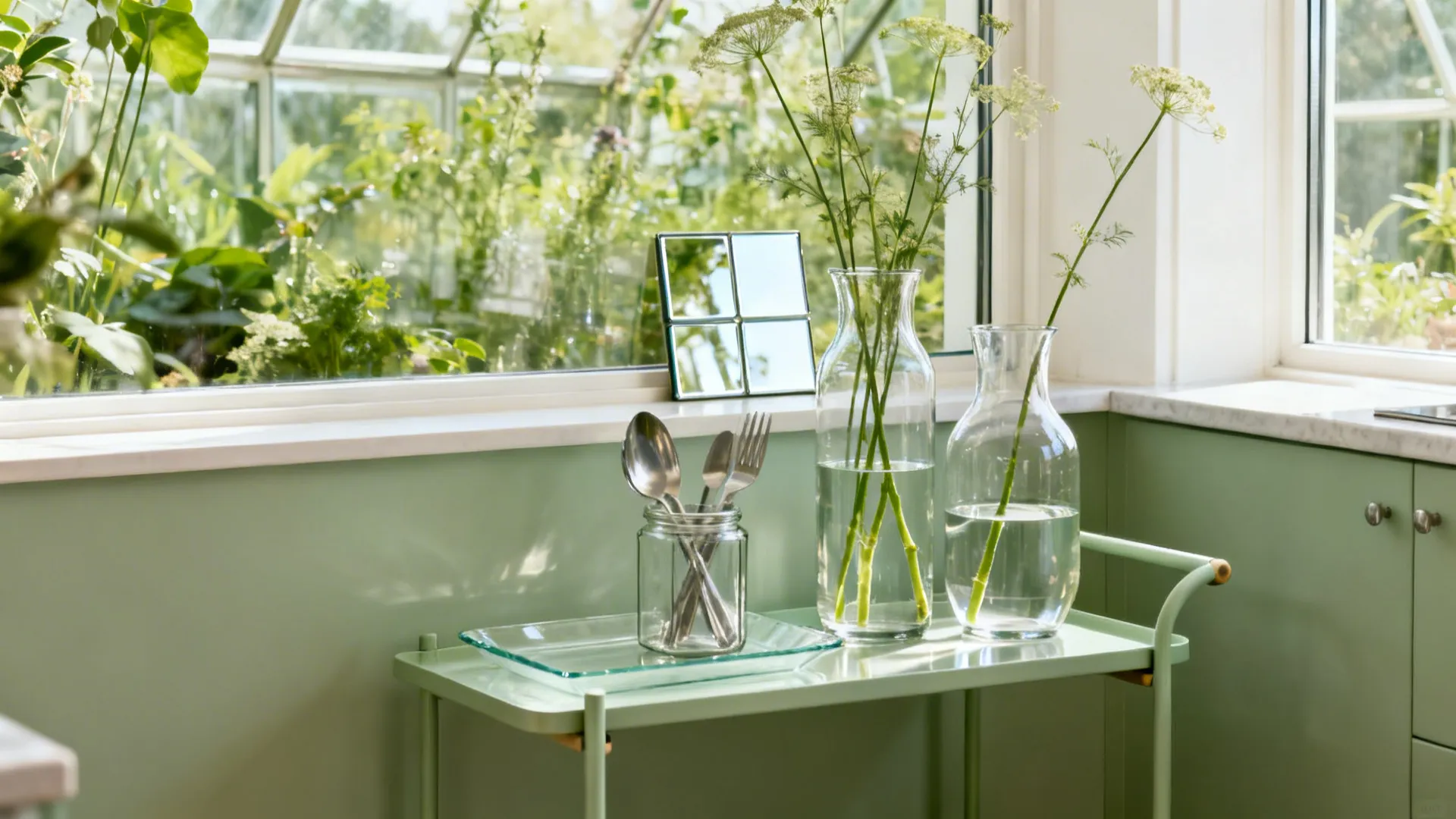 Glass elements for a light, botanical feel