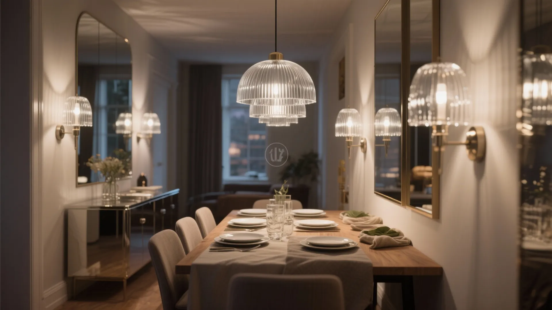 Glass shades and reflective surfaces to bounce light