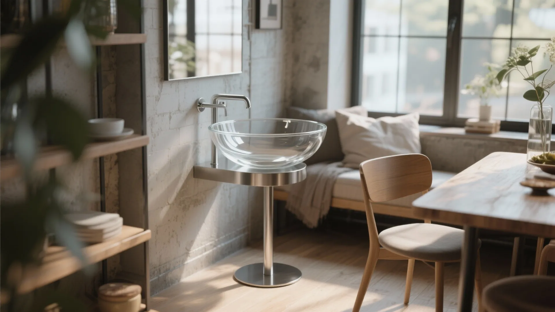 Glass Bowl Basin with Metal Stand
