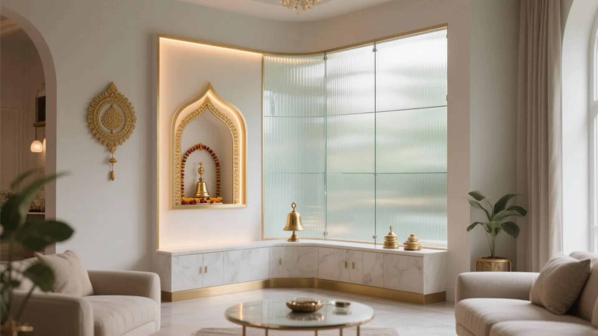 A Glass-and-Brass Backdrop for Light and Grace