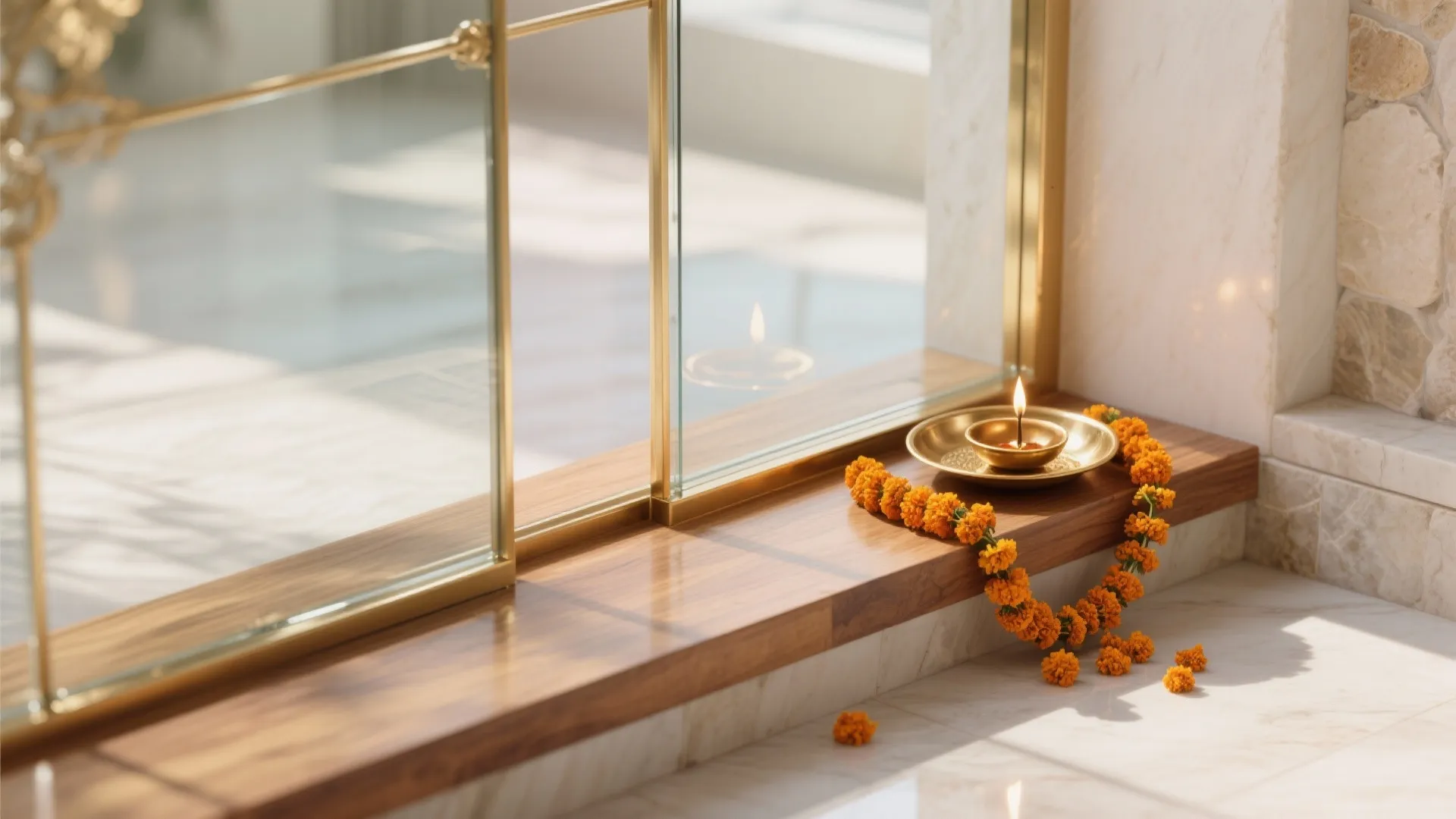 Glass-and-Brass Pooja Corner for Light and Air